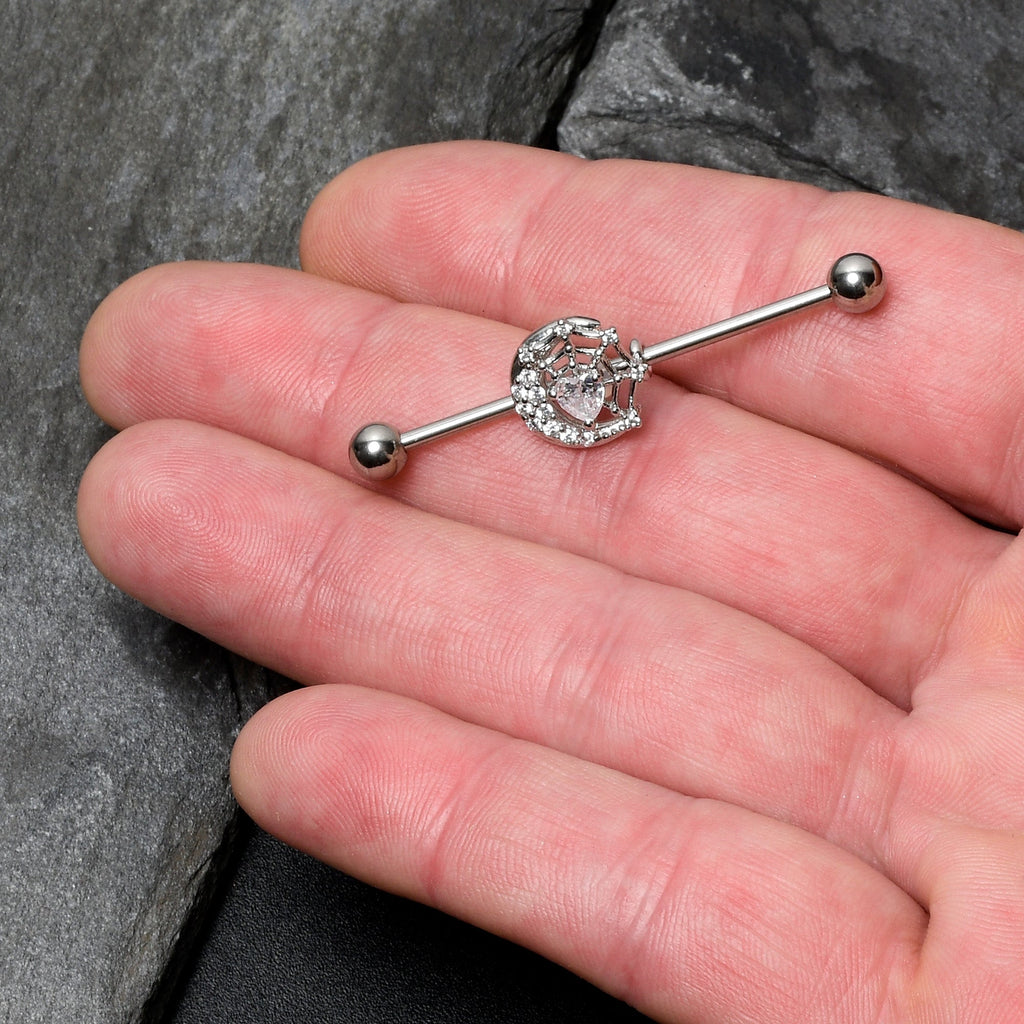 BodyCandy 14G Clear CZ Gem Heart Web Moon Industrial Barbell 38mm — lifestyle context