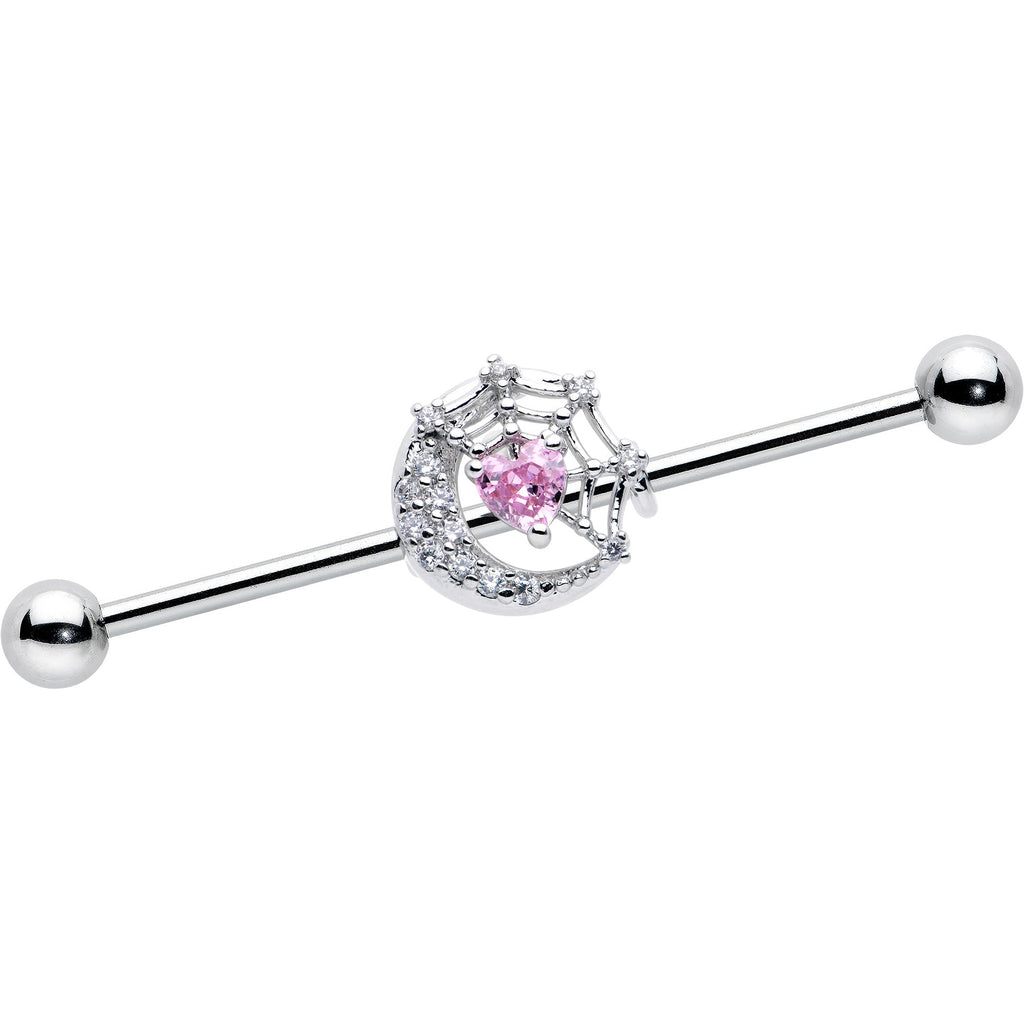 BodyCandy 14G Pink CZ Gem Heart Web Moon Industrial Barbell 38mm — main product shot