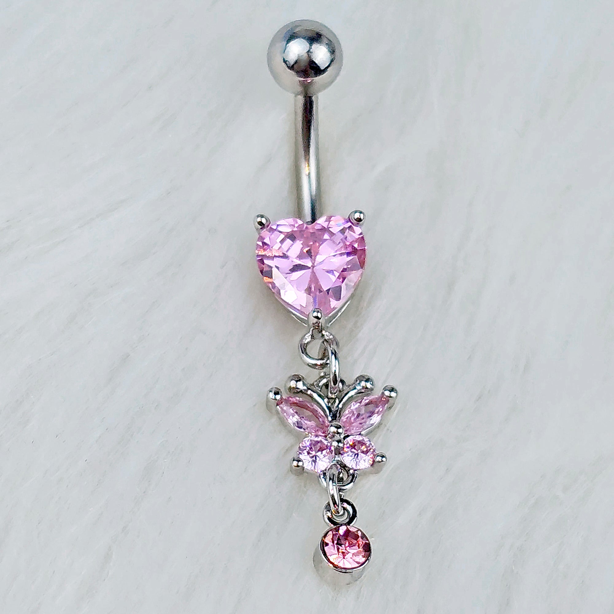 BodyCandy Pink Gem Butterfly Have A Heart Dangle Belly Ring — main product shot