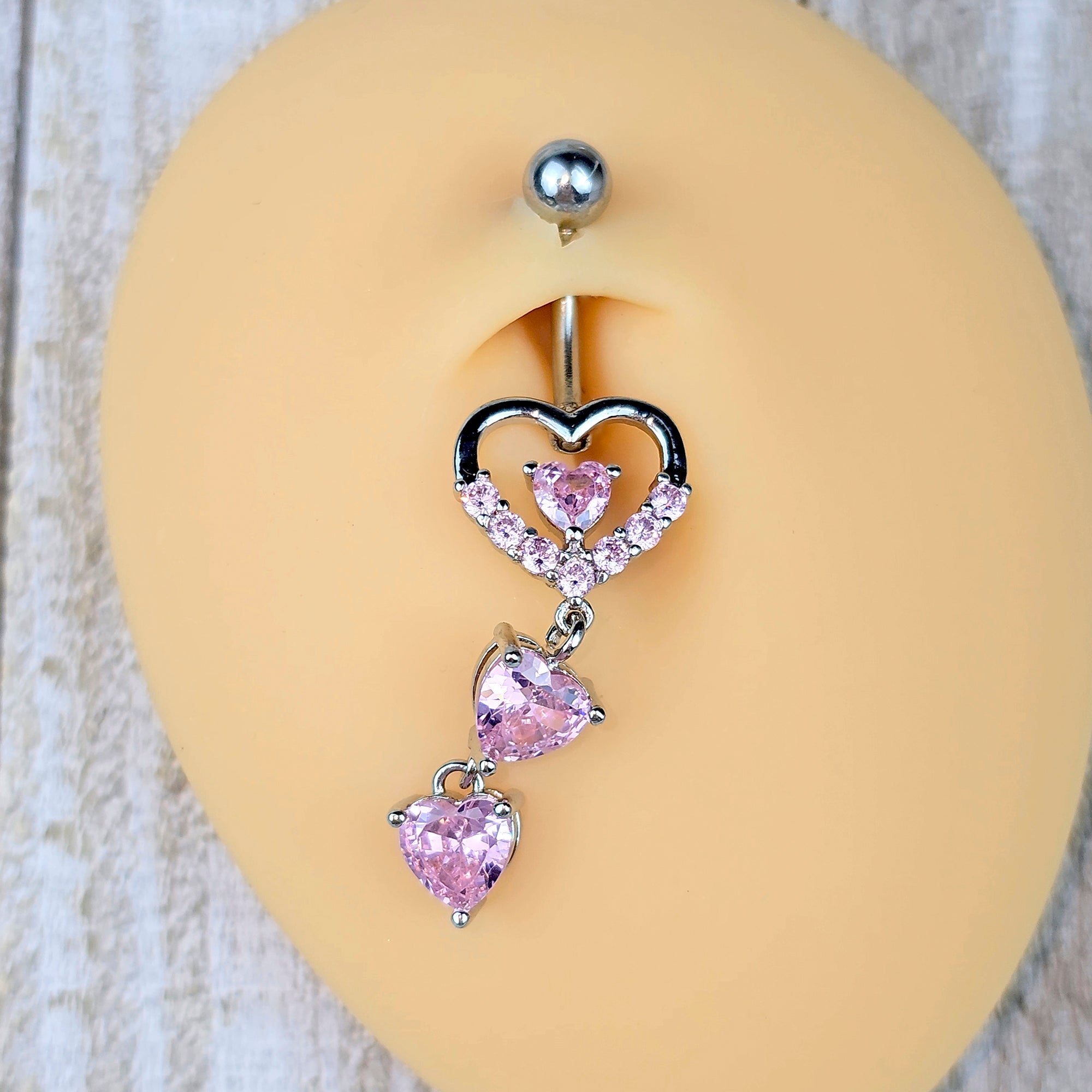 BodyCandy Pink Gem All My Hearts Dangle Belly Ring — main product shot