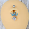 BodyCandy Blue Clear Gem Quartet Heart Dangle Belly Ring — main product shot
