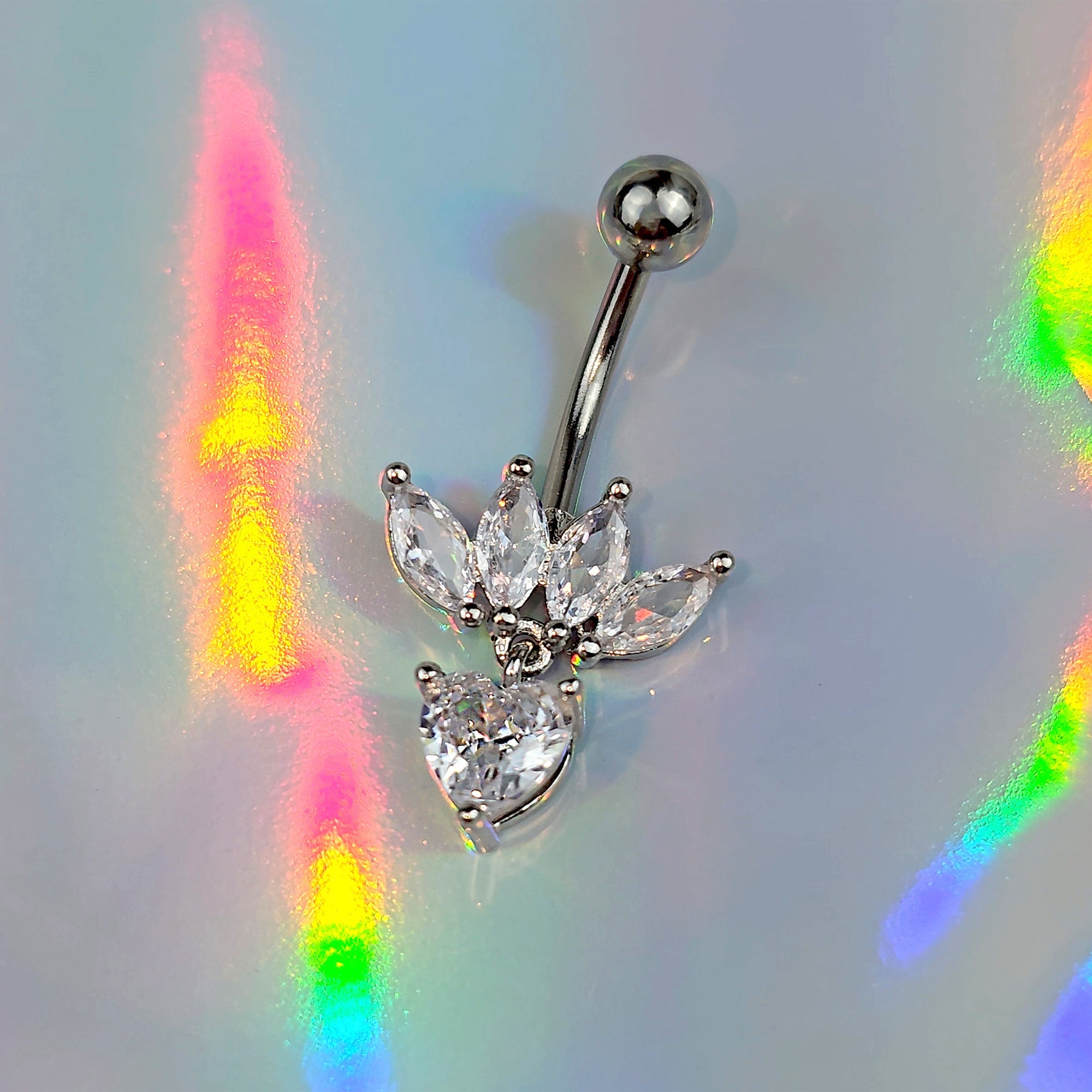BodyCandy Clear Gem Quartet Heart Dangle Belly Ring — main product shot