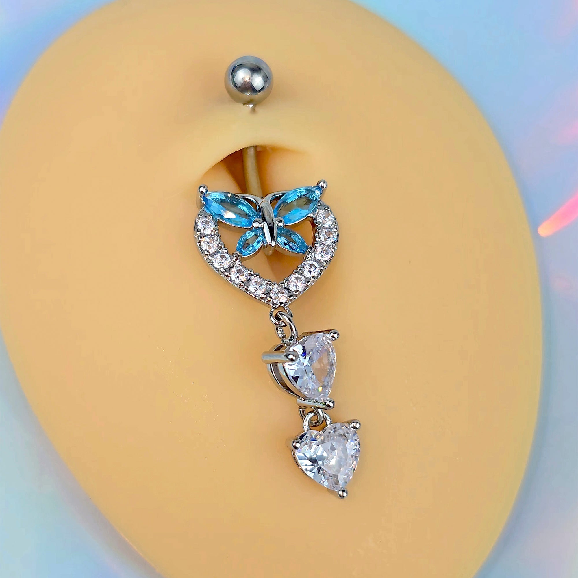 BodyCandy Blue Clear Gem Butterfly Hearts Of Love Dangle Belly Ring — main product shot