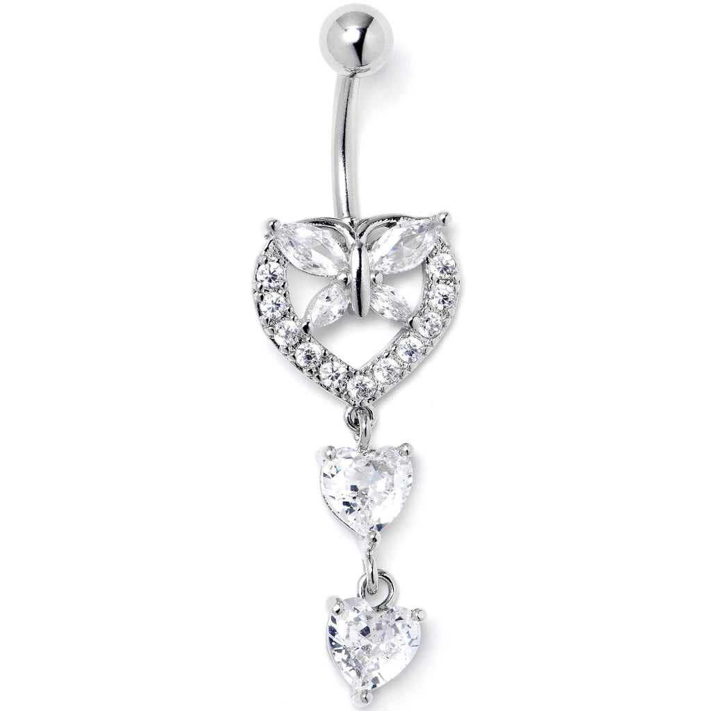 BodyCandy Clear CZ Gem Butterfly Hearts of Love Dangle Belly Ring — main product shot