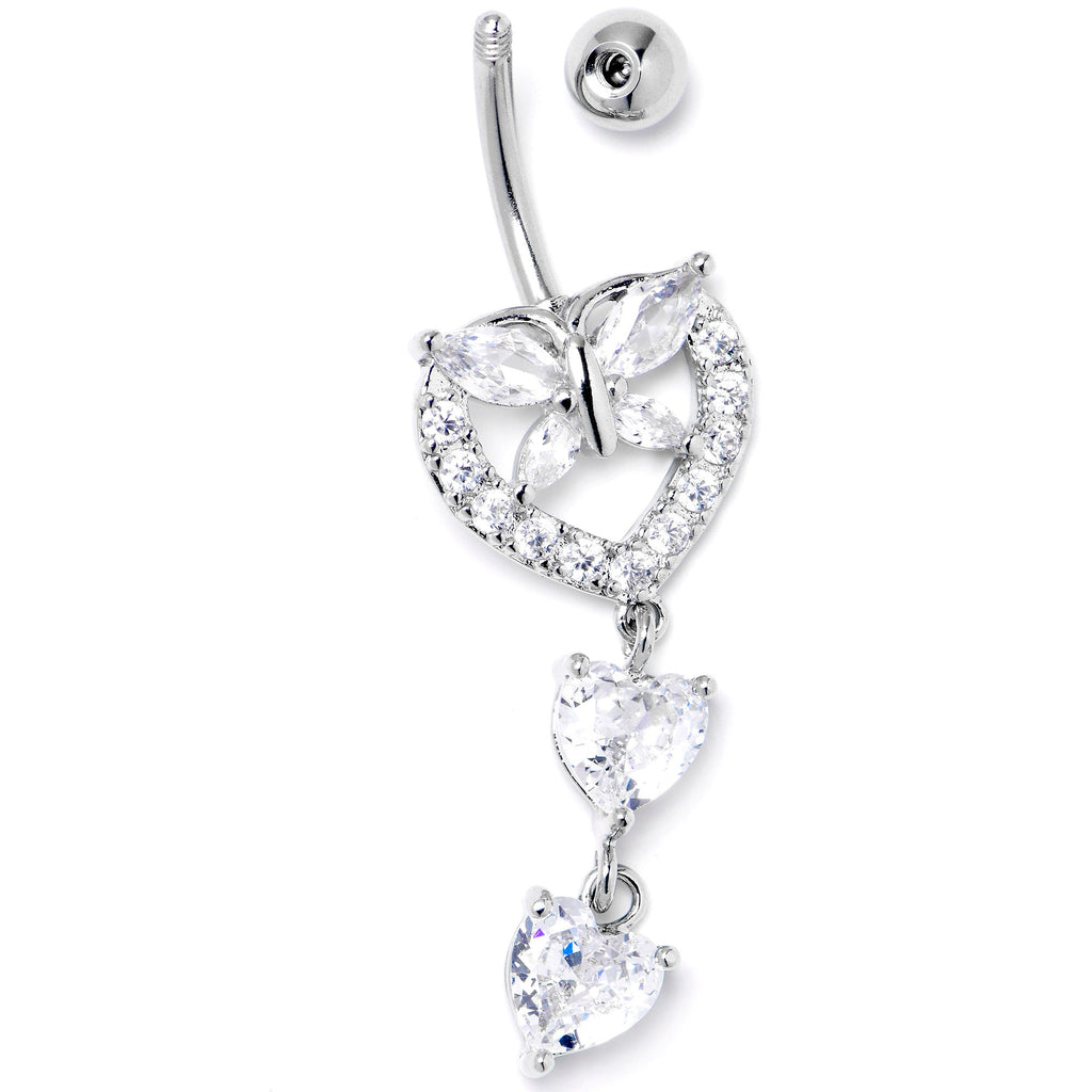 BodyCandy Clear CZ Gem Butterfly Hearts of Love Dangle Belly Ring — lifestyle context