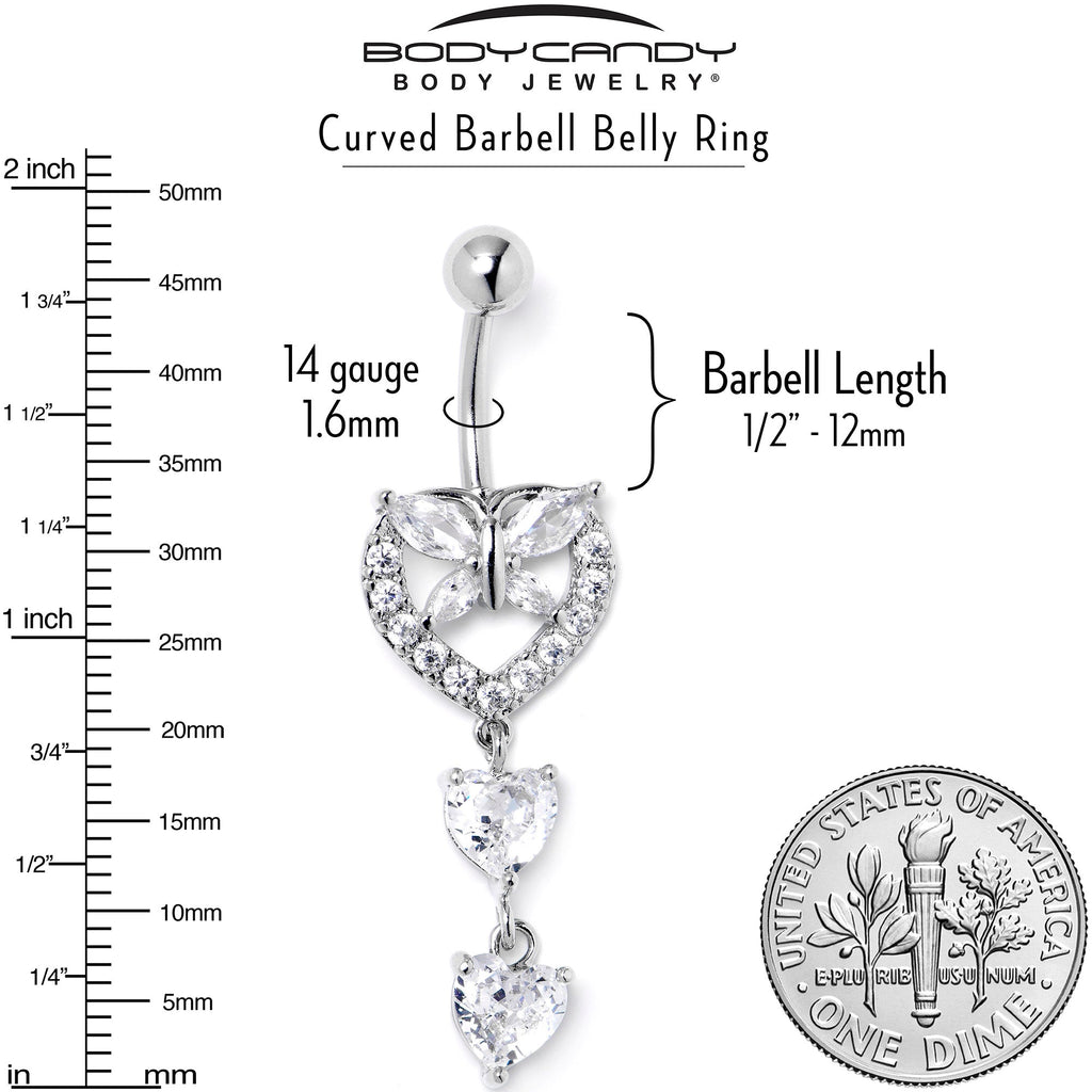 BodyCandy Clear CZ Gem Butterfly Hearts of Love Dangle Belly Ring — back view