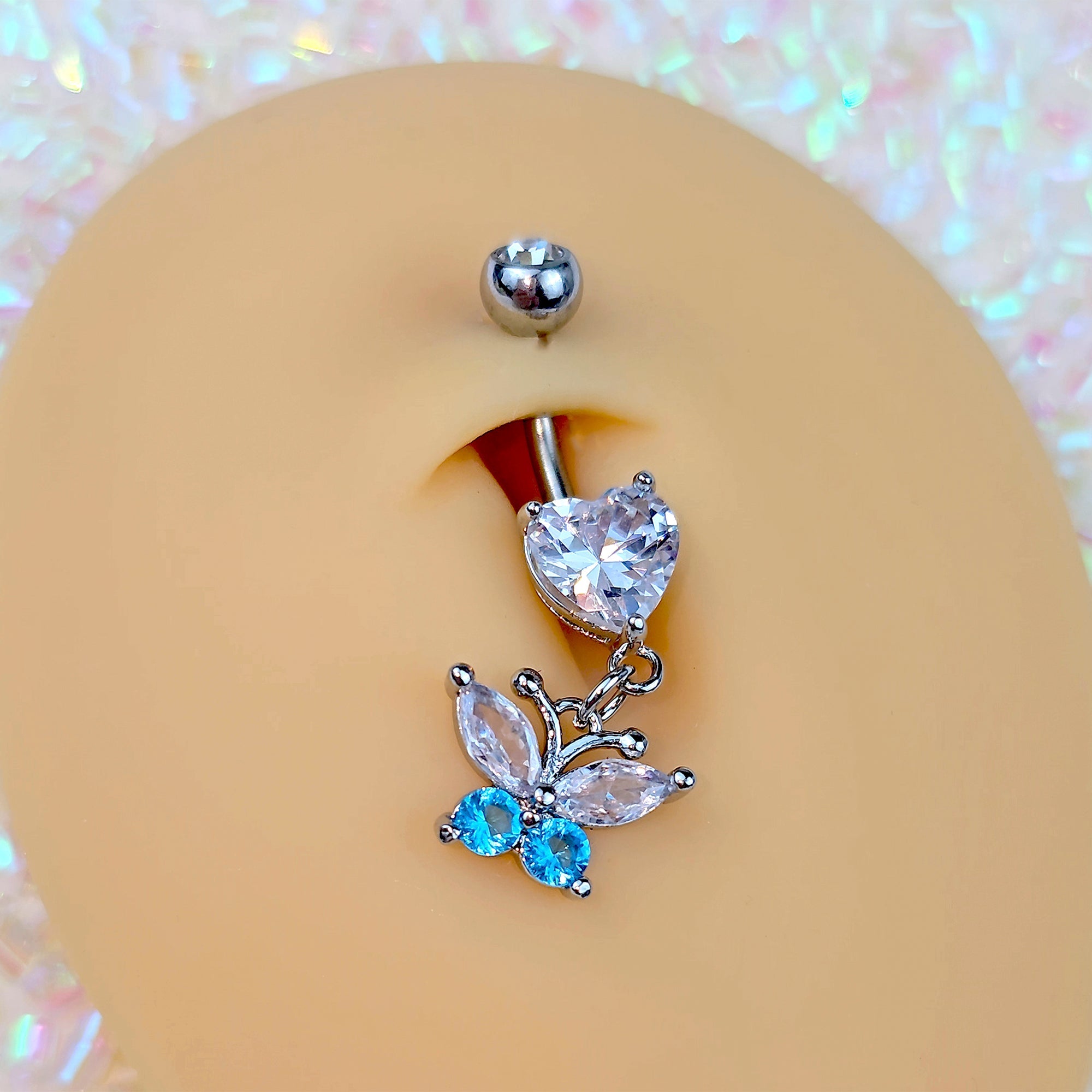 BodyCandy Clear Blue Gem Love Butterfly Heart Dangle Belly Ring — main product shot
