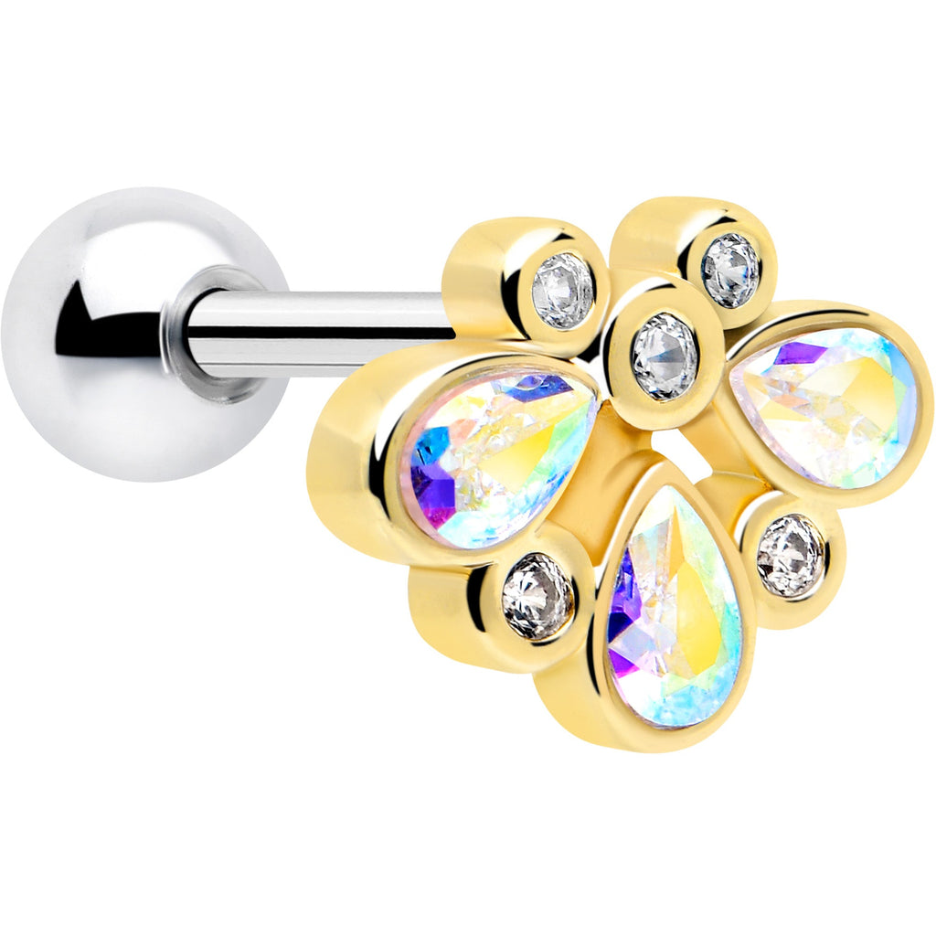 BodyCandy 16G 1/4 Aurora Gem Golden Crown Deluxe Cartilage Tragus Earring — main product shot