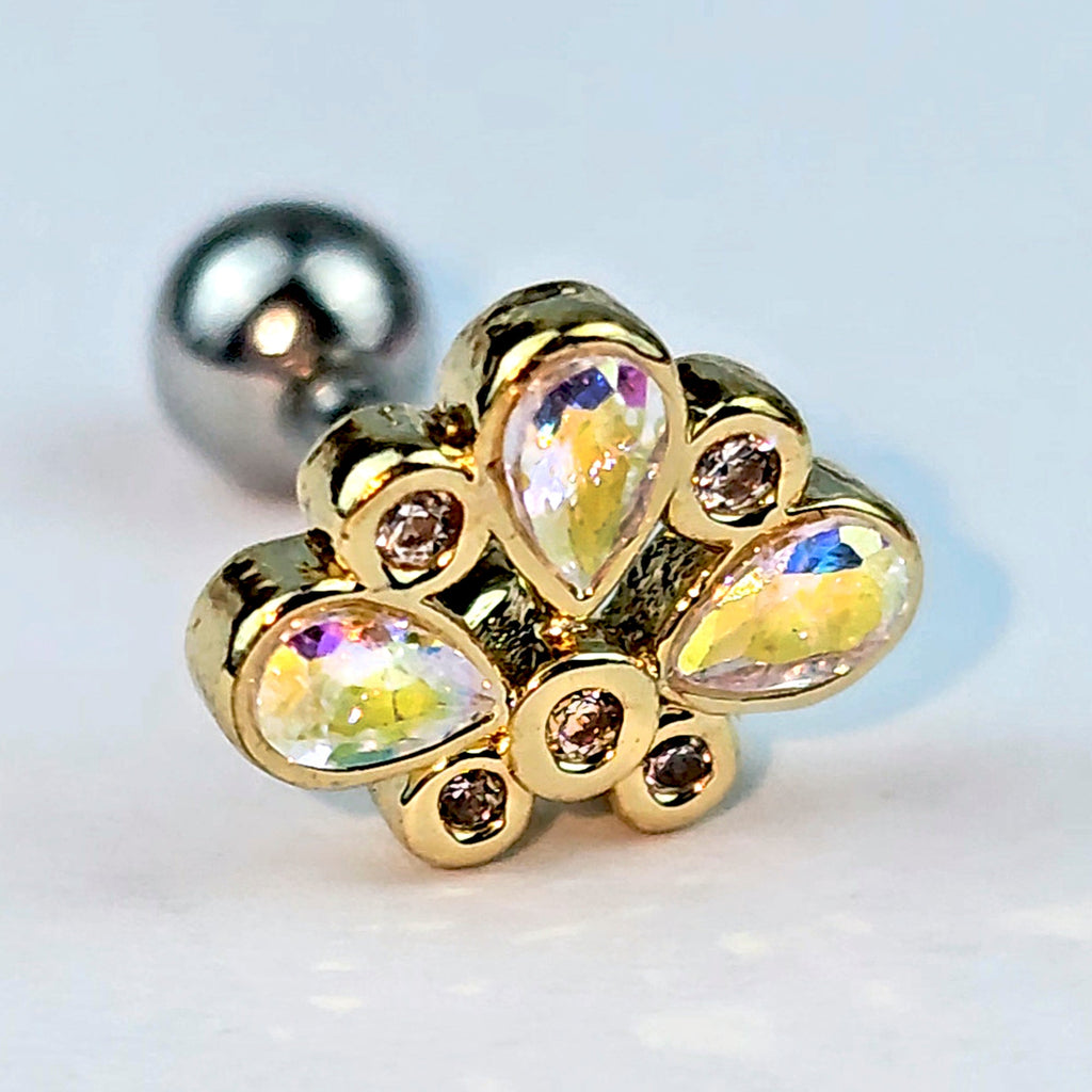 BodyCandy 16G 1/4 Aurora Gem Golden Crown Deluxe Cartilage Tragus Earring — alternative angle