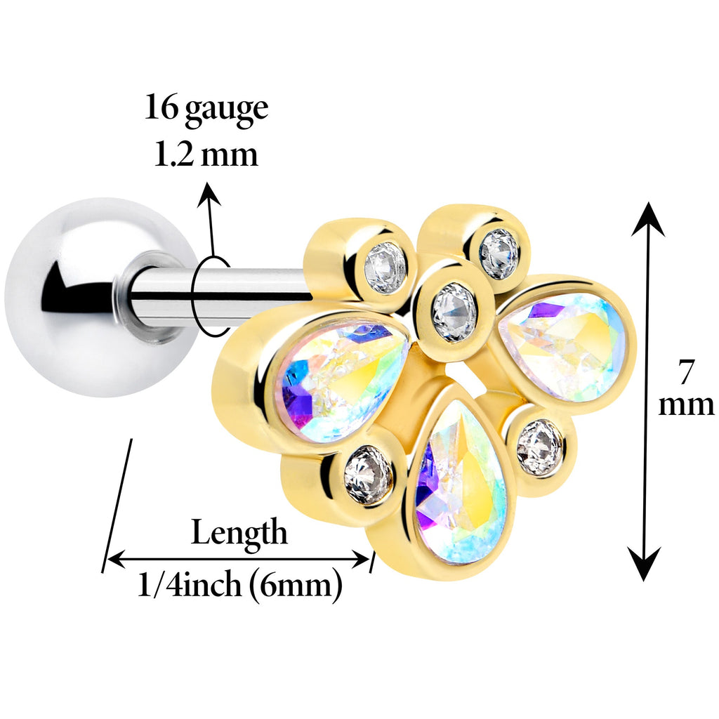 BodyCandy 16G 1/4 Aurora Gem Golden Crown Deluxe Cartilage Tragus Earring — detail close-up