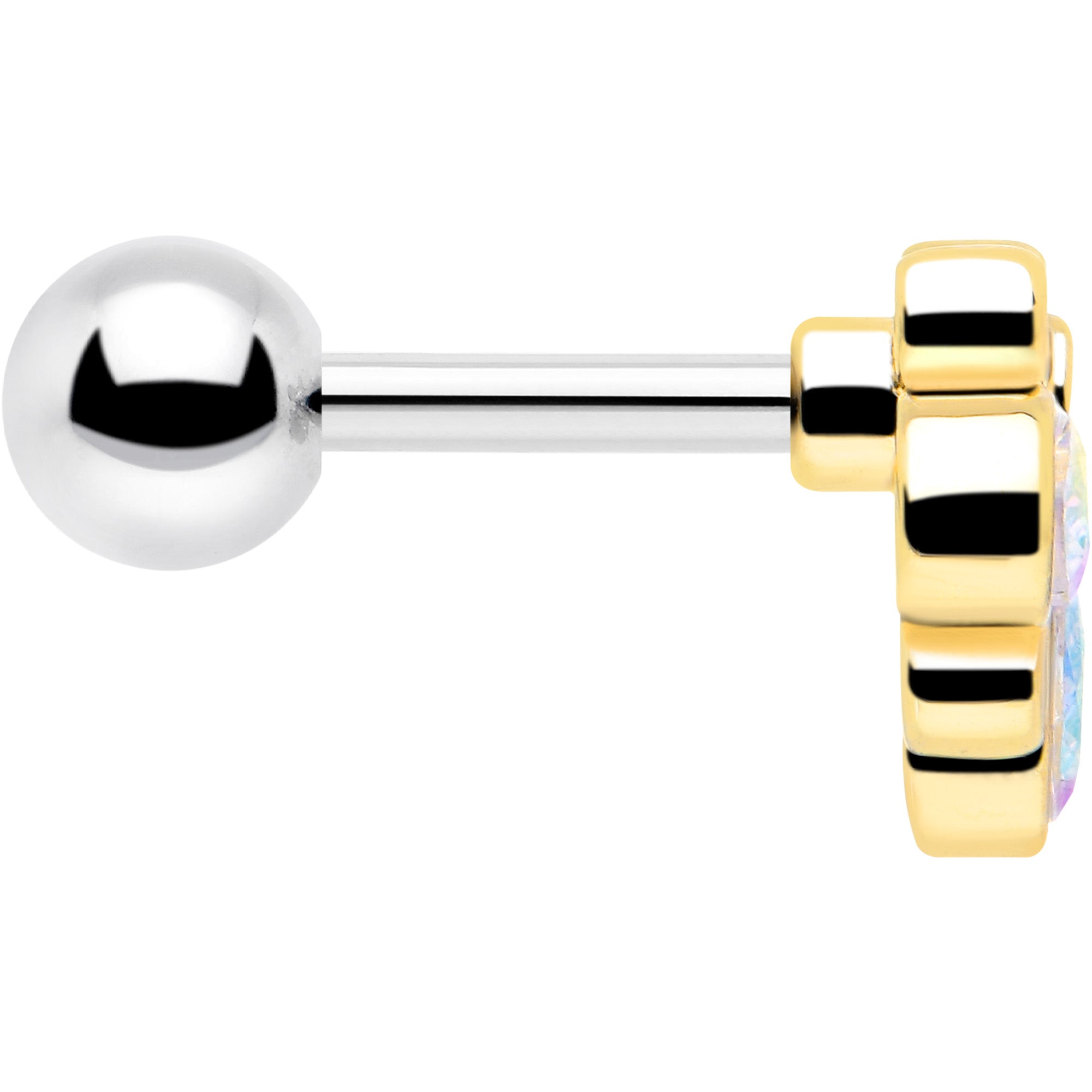 BodyCandy 16G 1/4 Aurora Gem Golden Crown Deluxe Cartilage Tragus Earring — side view