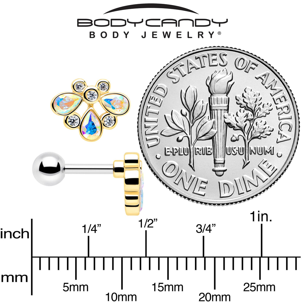 BodyCandy 16G 1/4 Aurora Gem Golden Crown Deluxe Cartilage Tragus Earring — back view