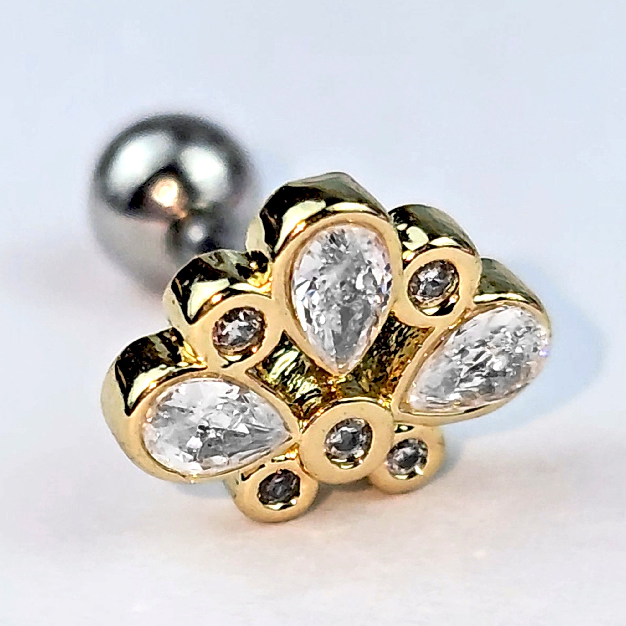 BodyCandy 16G 1/4 Clear Gem Golden Crown Deluxe Cartilage Tragus Earring — alternative angle