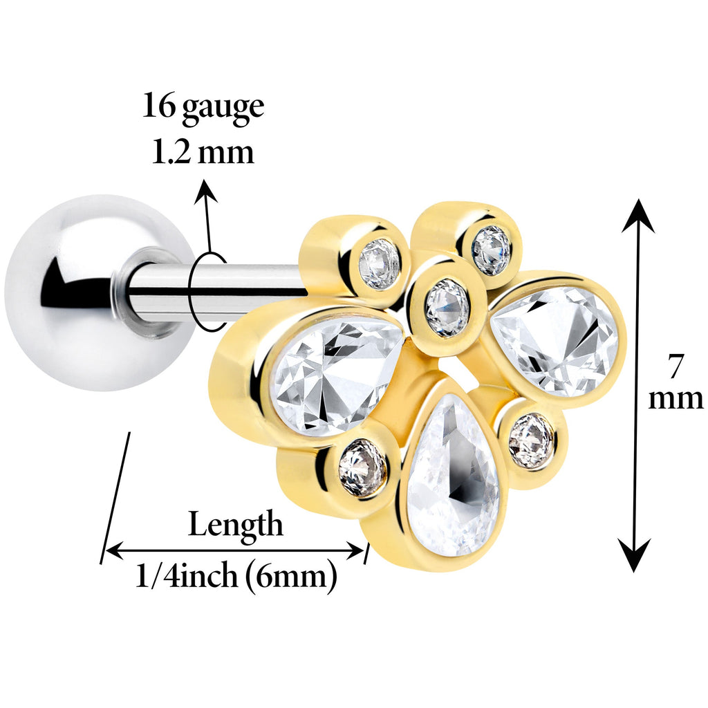BodyCandy 16G 1/4 Clear Gem Golden Crown Deluxe Cartilage Tragus Earring — detail close-up