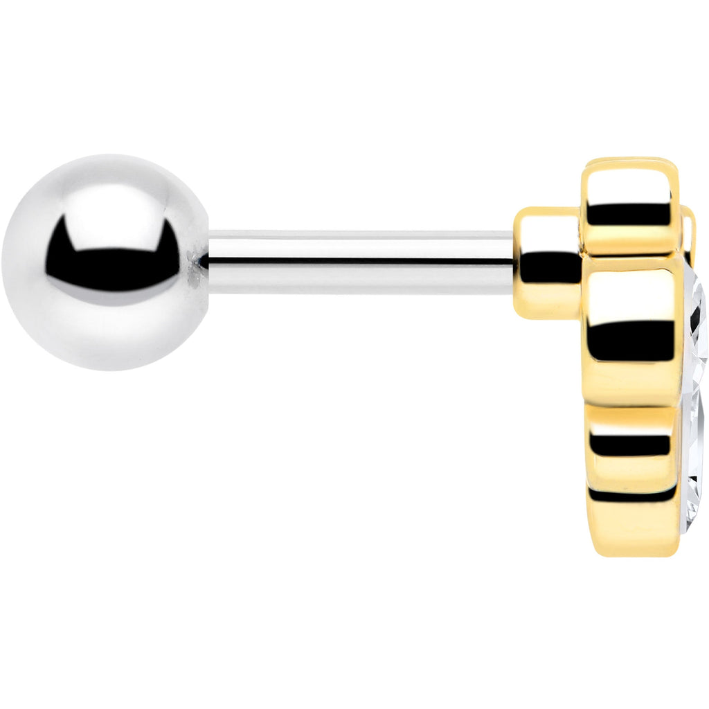 BodyCandy 16G 1/4 Clear Gem Golden Crown Deluxe Cartilage Tragus Earring — side view