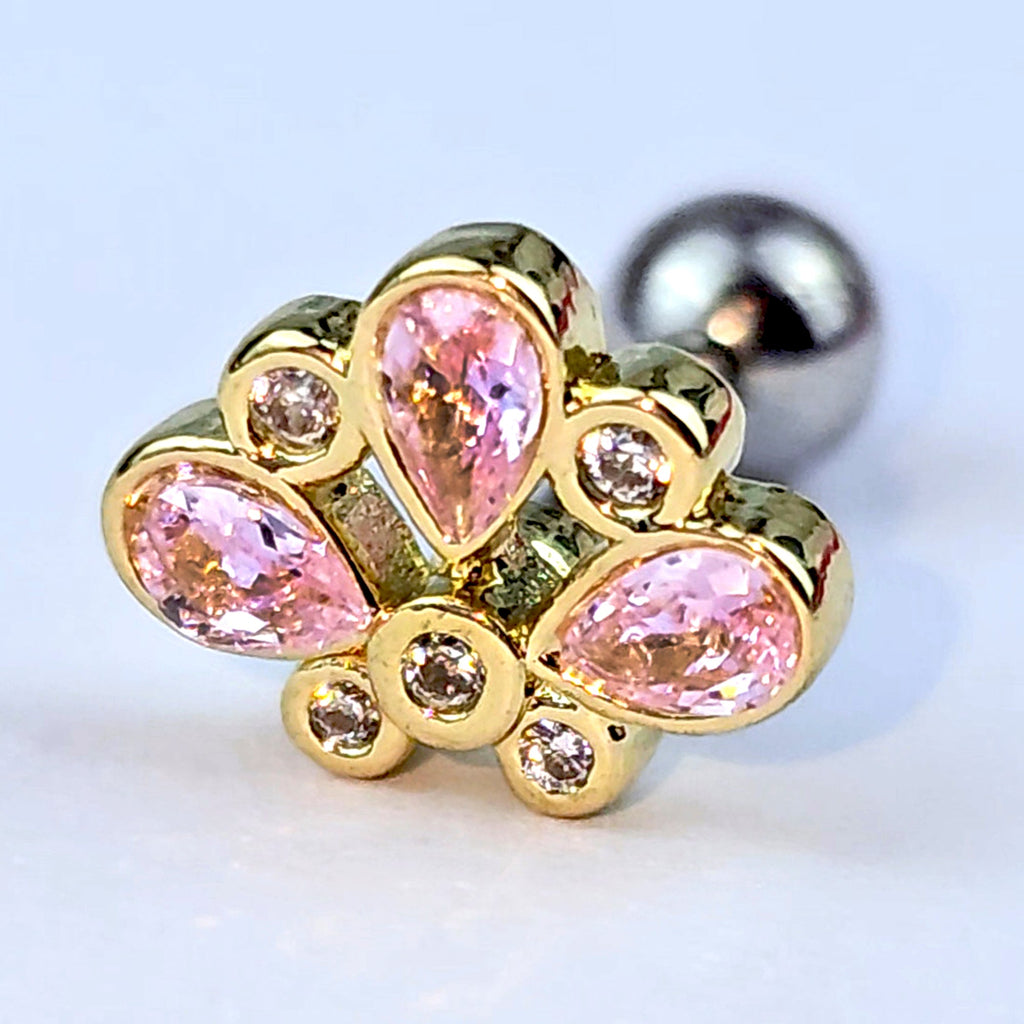 BodyCandy 16G 1/4 Pink Gem Golden Crown Deluxe Cartilage Tragus Earring — alternative angle
