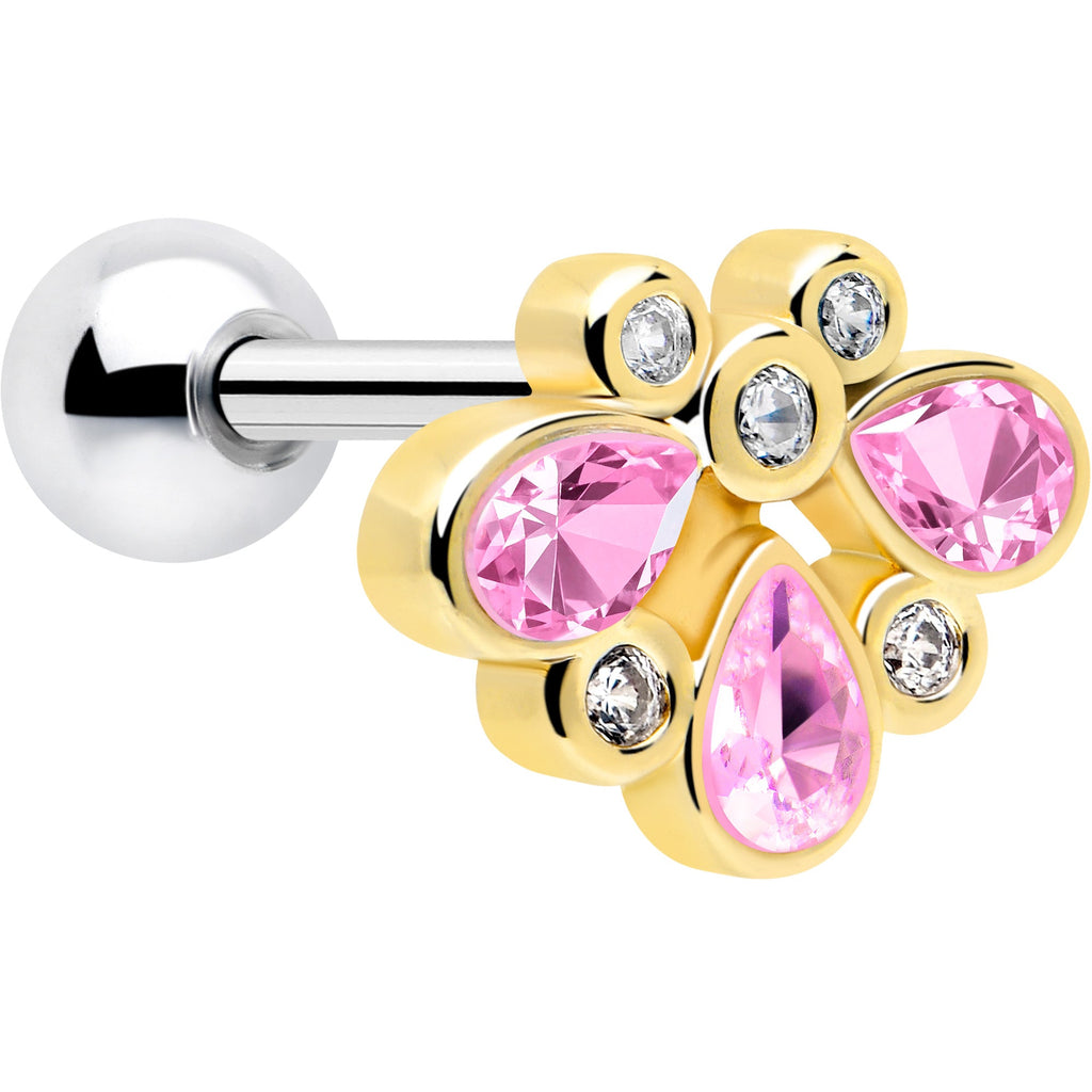 BodyCandy 16G 1/4 Pink Gem Golden Crown Deluxe Cartilage Tragus Earring — main product shot