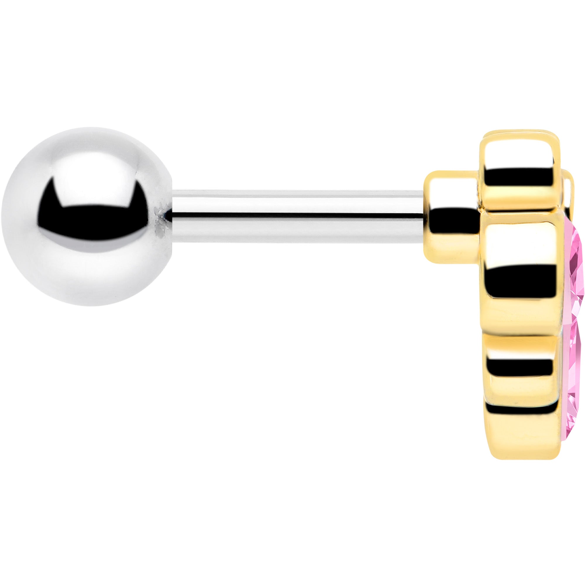 BodyCandy 16G 1/4 Pink Gem Golden Crown Deluxe Cartilage Tragus Earring — side view