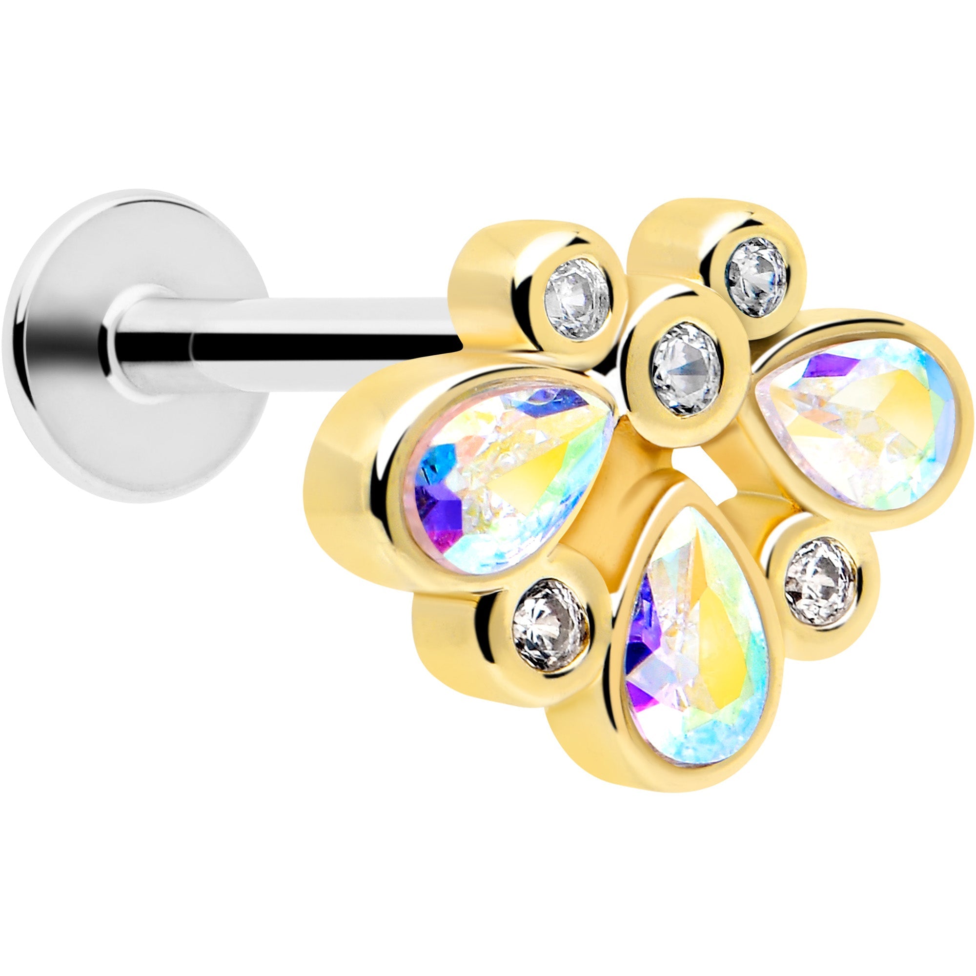 BodyCandy 16G 1/4 Aurora Gem Golden Crown Deluxe Labret — main product shot