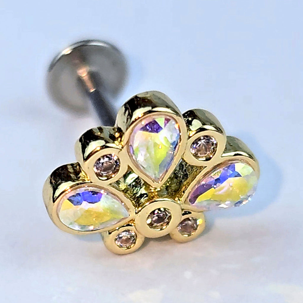 BodyCandy 16G 1/4 Aurora Gem Golden Crown Deluxe Labret — alternative angle