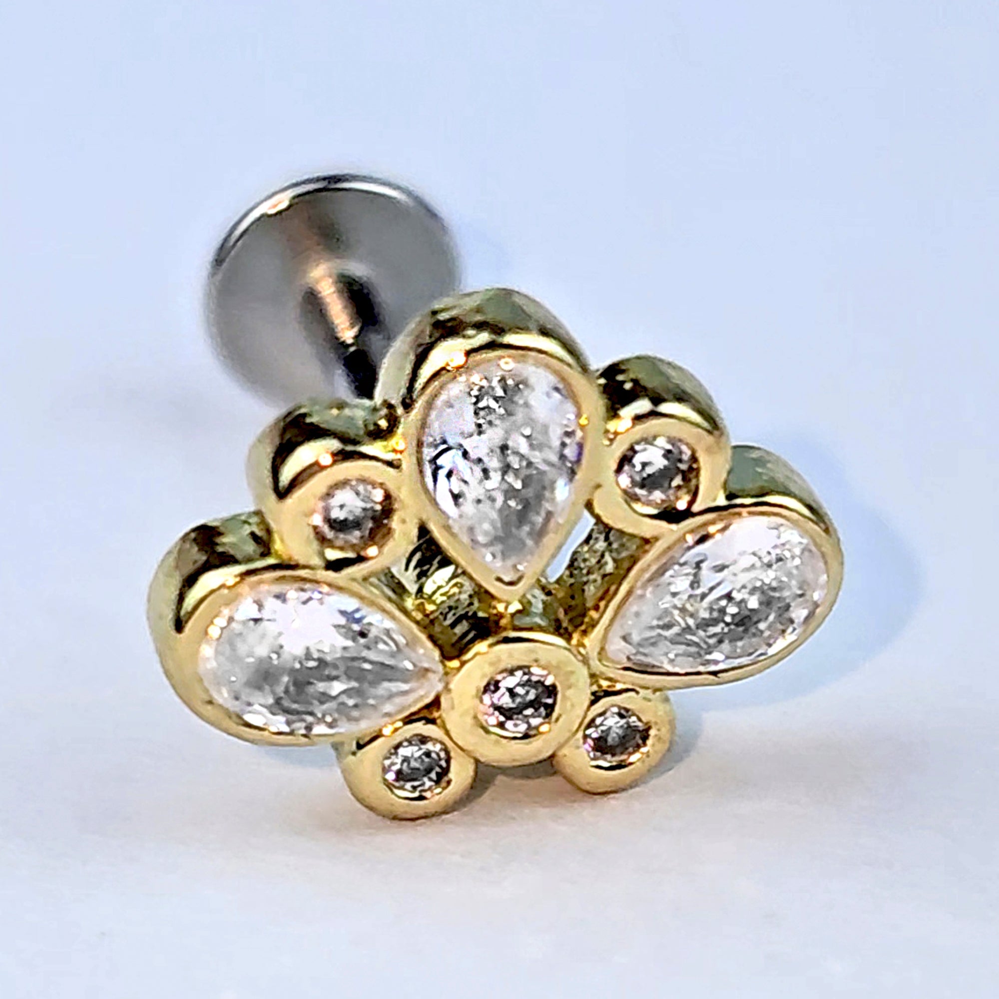 BodyCandy 16G 1/4 Clear Gem Golden Crown Deluxe Labret — alternative angle