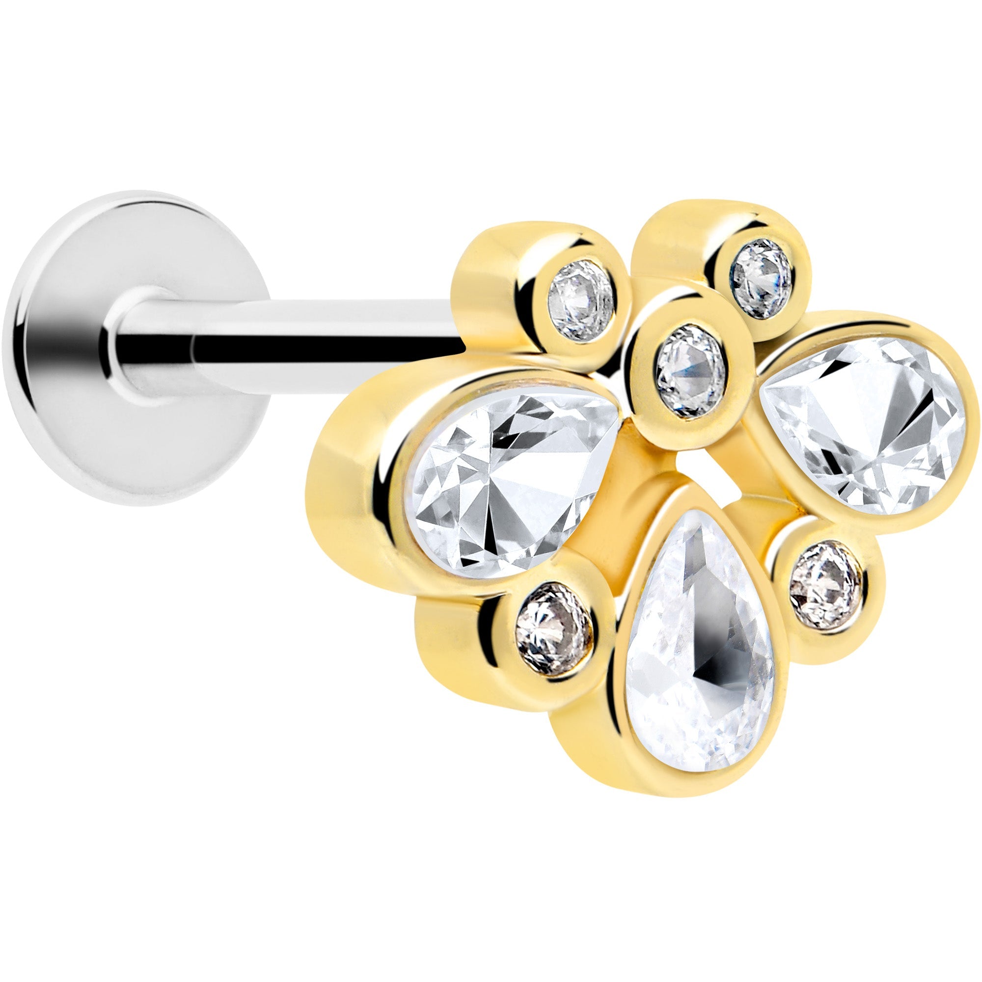 BodyCandy 16G 1/4 Clear Gem Golden Crown Deluxe Labret — main product shot
