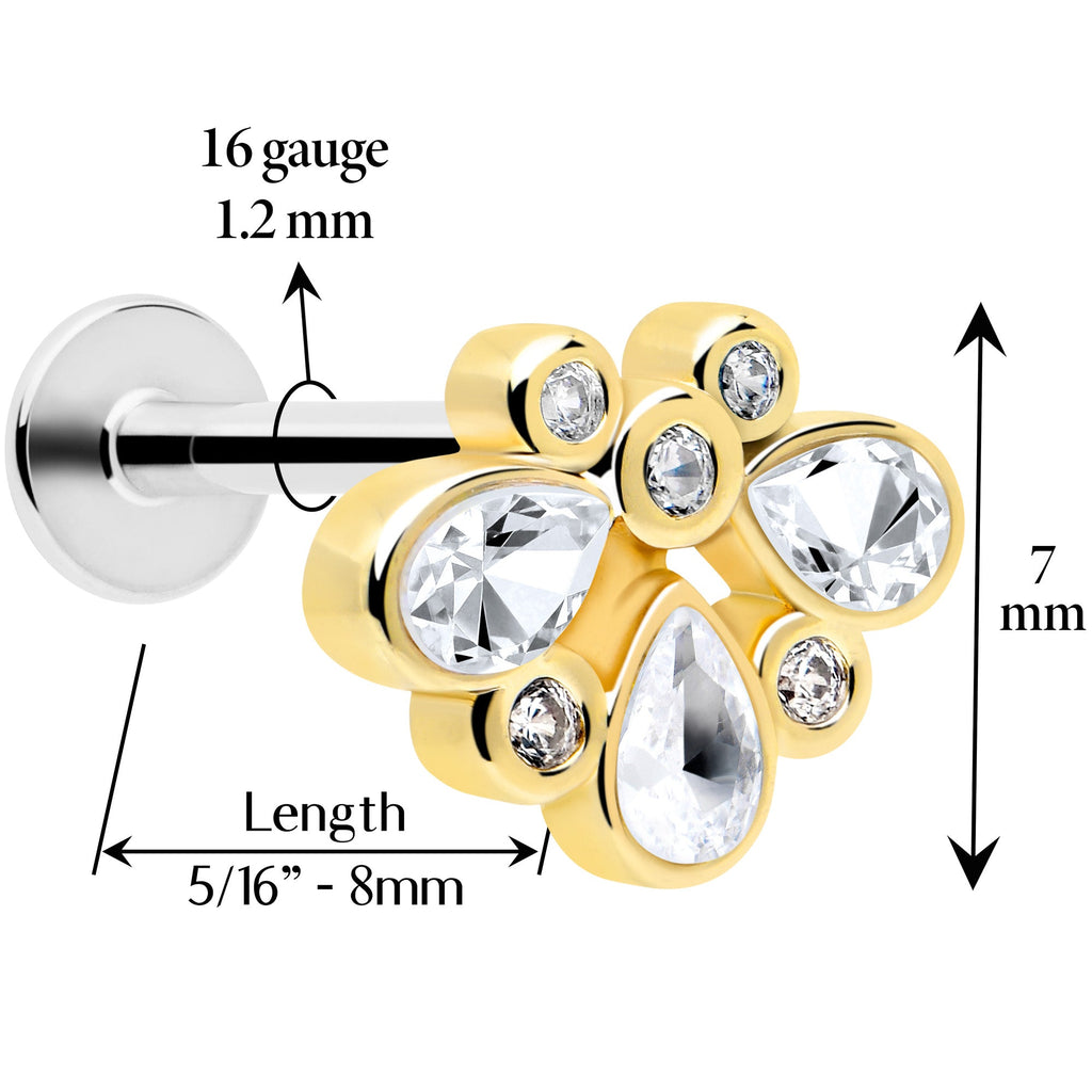BodyCandy 16G 1/4 Clear Gem Golden Crown Deluxe Labret — detail close-up