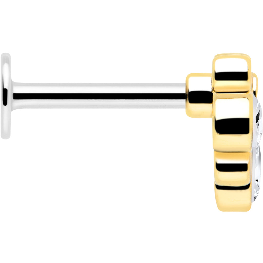 BodyCandy 16G 1/4 Clear Gem Golden Crown Deluxe Labret — side view