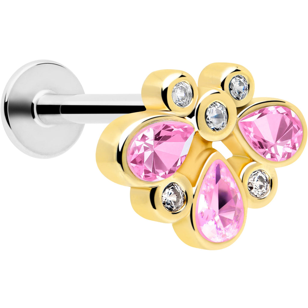 BodyCandy 16G 1/4 Pink Gem Golden Crown Deluxe Labret — main product shot