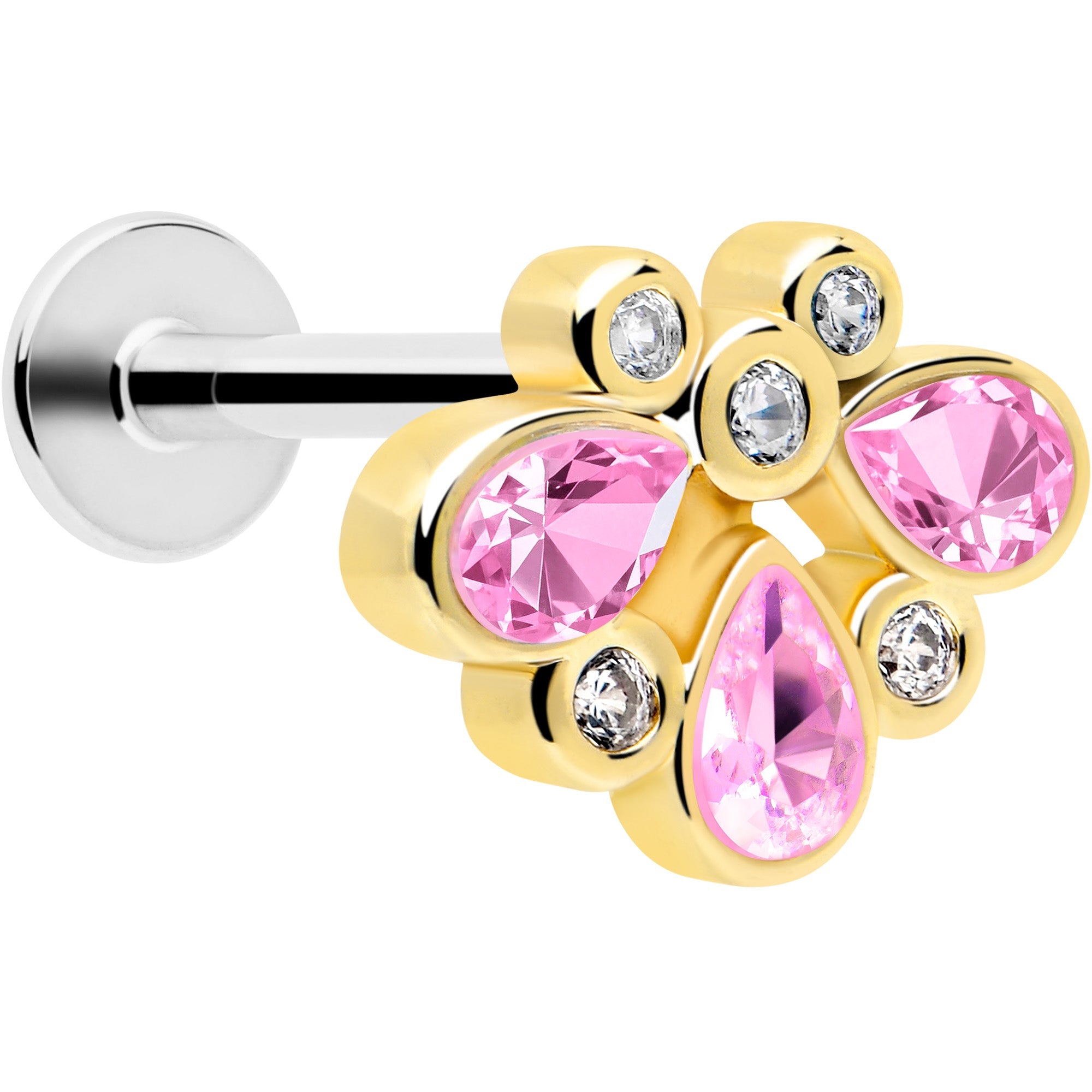 BodyCandy 16G 1/4 Pink Gem Golden Crown Deluxe Labret — main product shot