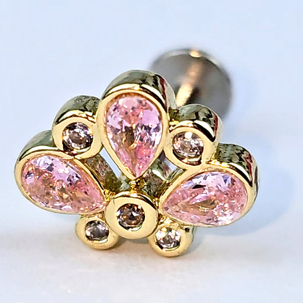 BodyCandy 16G 1/4 Pink Gem Golden Crown Deluxe Labret — alternative angle
