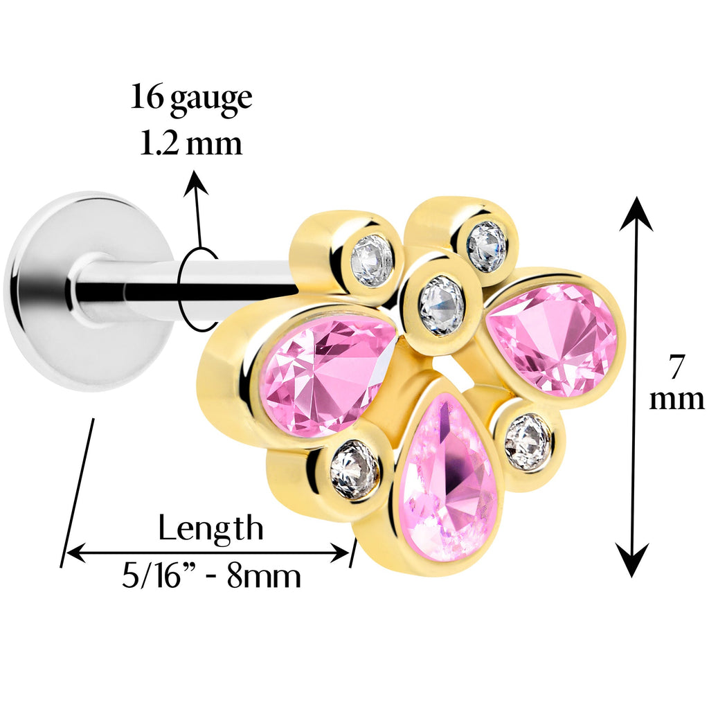 BodyCandy 16G 1/4 Pink Gem Golden Crown Deluxe Labret — detail close-up