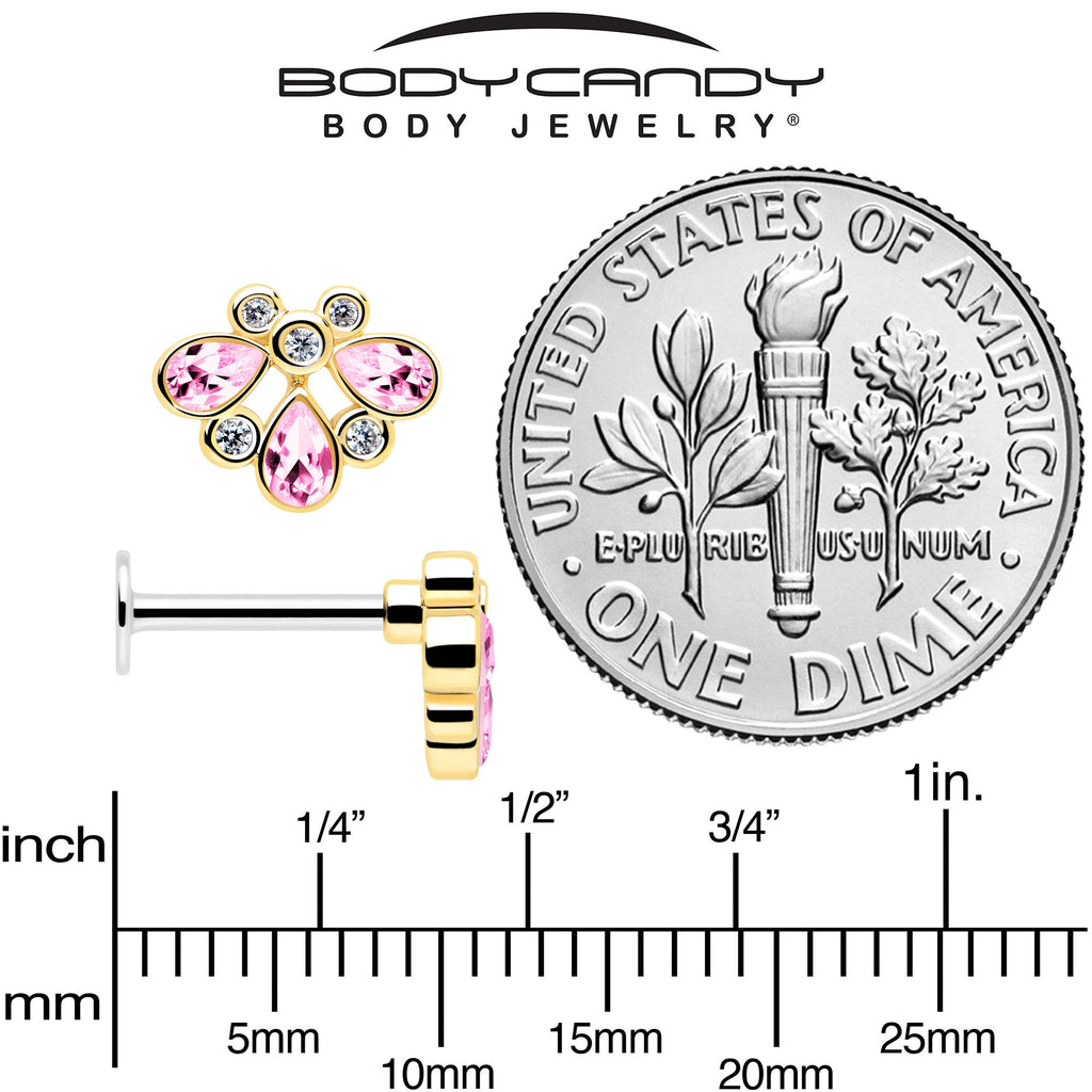 BodyCandy 16G 1/4 Pink Gem Golden Crown Deluxe Labret — back view
