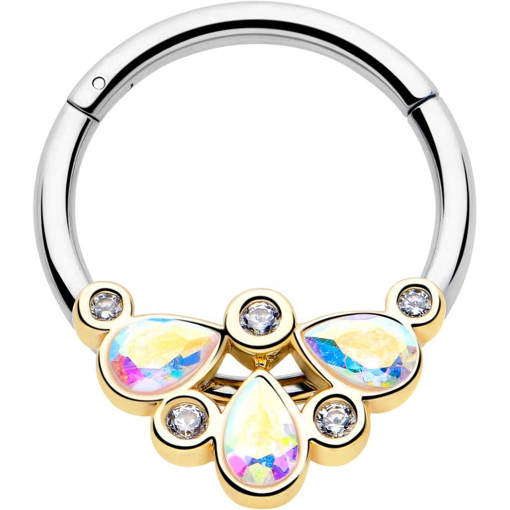 BodyCandy 16G 3/8 Aurora Gem Golden Crown Deluxe Hinged Segment Ring — main product shot
