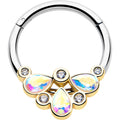 BodyCandy 16G 3/8 Aurora Gem Golden Crown Deluxe Hinged Segment Ring — main product shot
