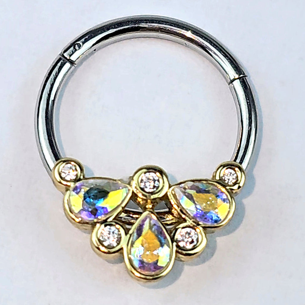 BodyCandy 16G 3/8 Aurora Gem Golden Crown Deluxe Hinged Segment Ring — back view