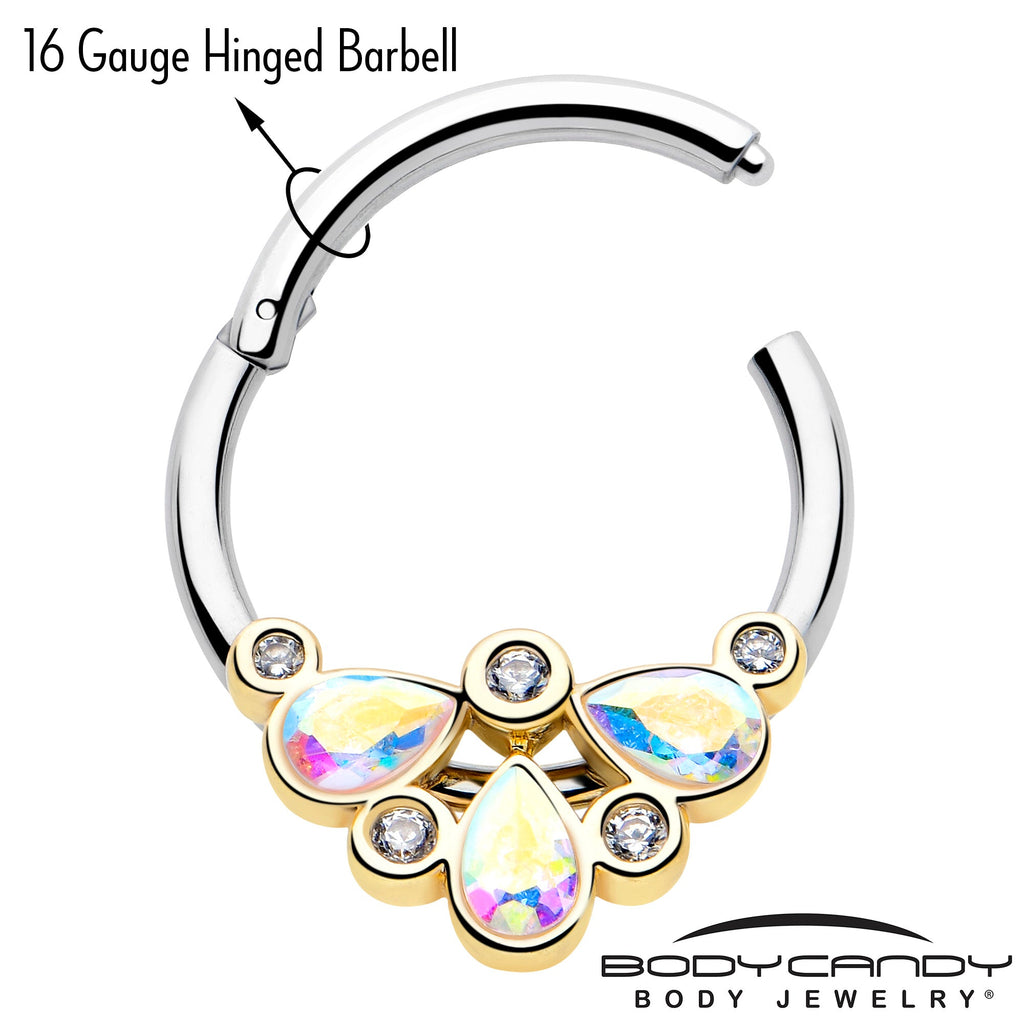 BodyCandy 16G 3/8 Aurora Gem Golden Crown Deluxe Hinged Segment Ring — lifestyle context