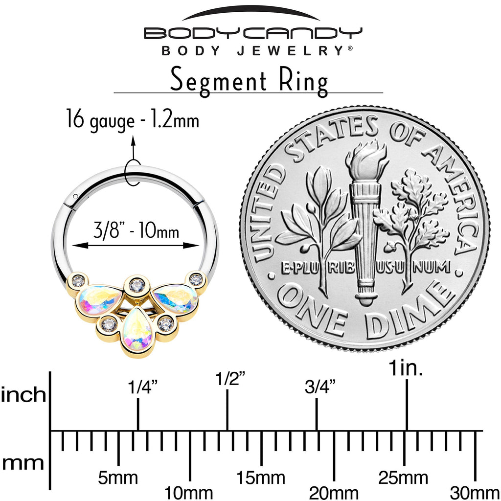BodyCandy 16G 3/8 Aurora Gem Golden Crown Deluxe Hinged Segment Ring — side view
