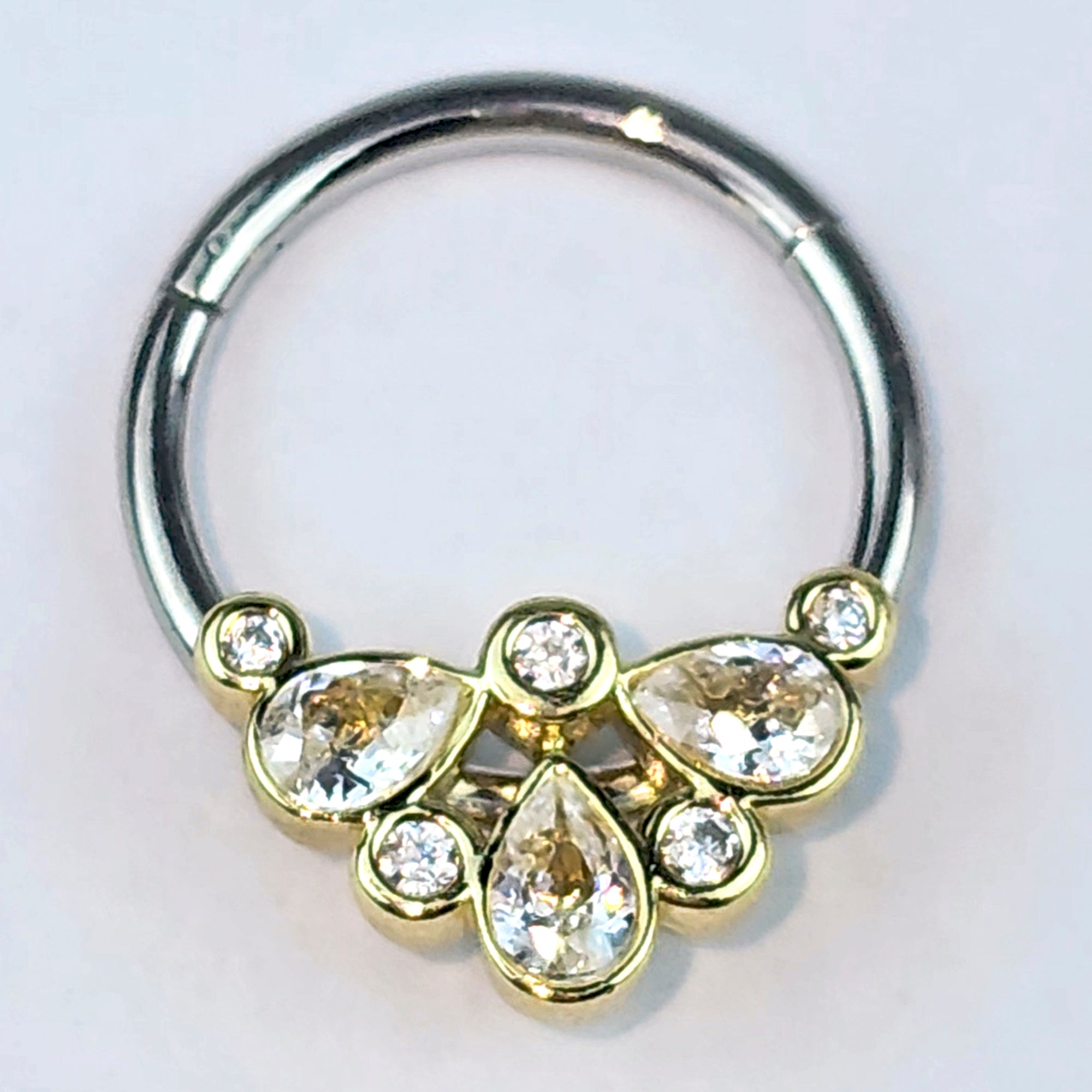 BodyCandy 16G 3/8 Clear Gem Golden Crown Deluxe Hinged Segment Ring — back view