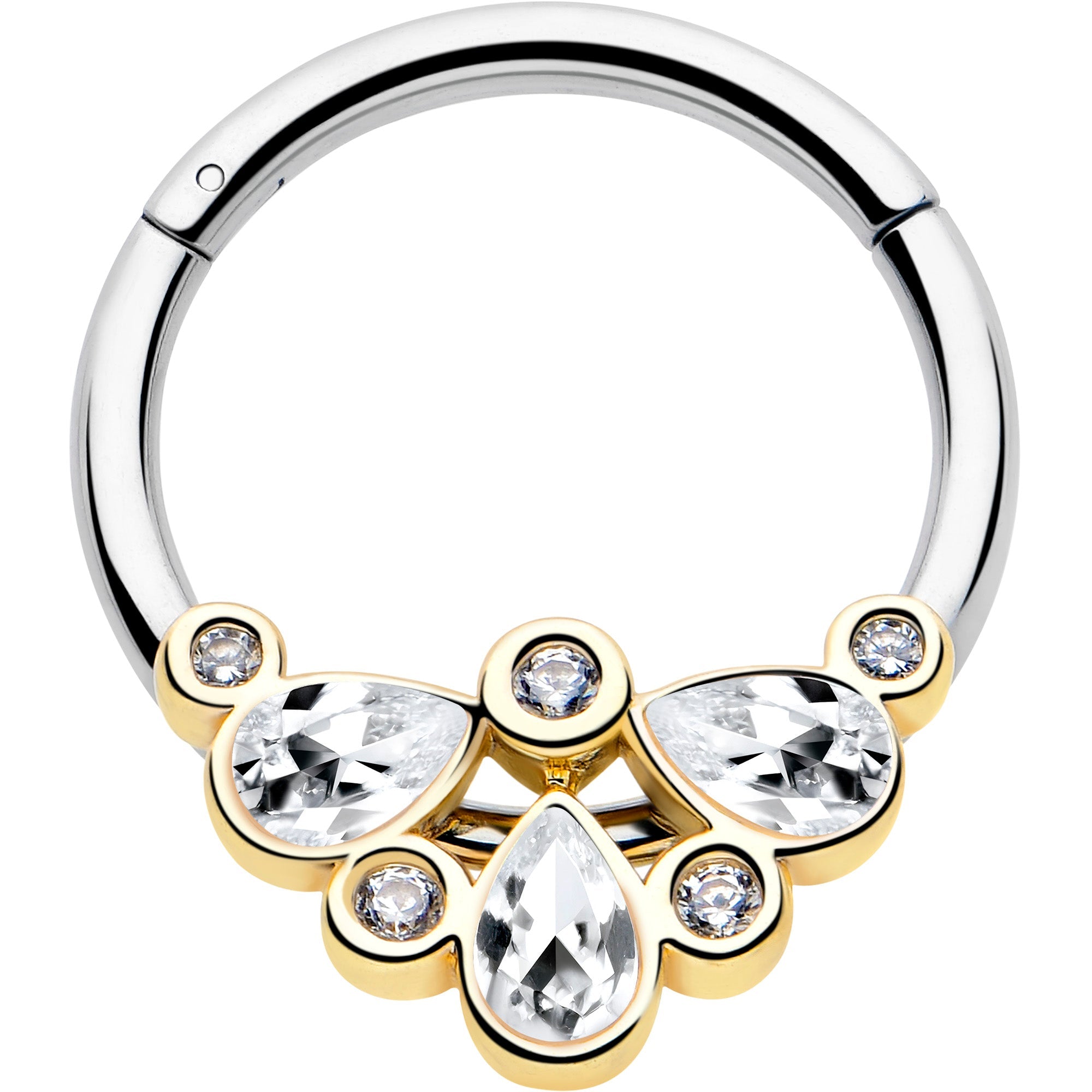 BodyCandy 16G 3/8 Clear Gem Golden Crown Deluxe Hinged Segment Ring — main product shot