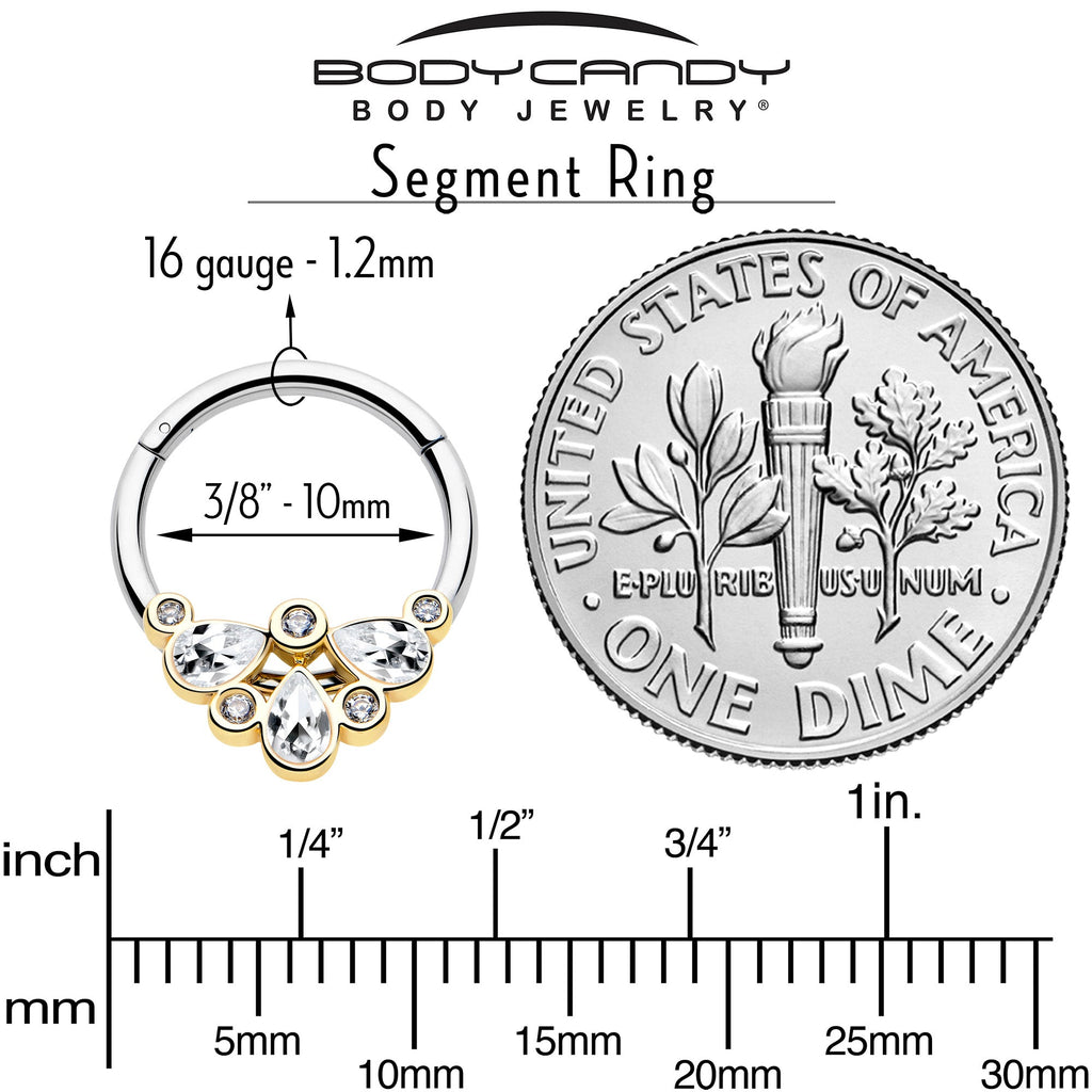 BodyCandy 16G 3/8 Clear Gem Golden Crown Deluxe Hinged Segment Ring — side view
