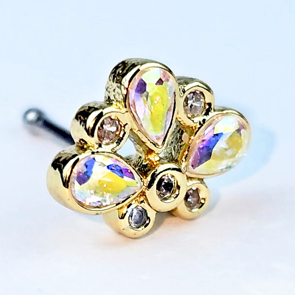 BodyCandy 20G 1/4 Aurora Gem Golden Crown Deluxe Nose Bone — alternative angle