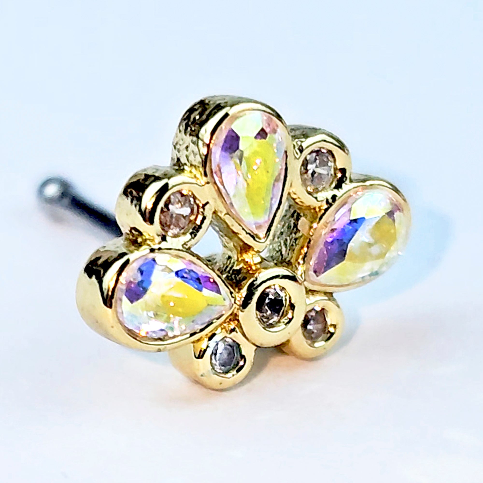BodyCandy 20G 1/4 Aurora Gem Golden Crown Deluxe Nose Bone — alternative angle