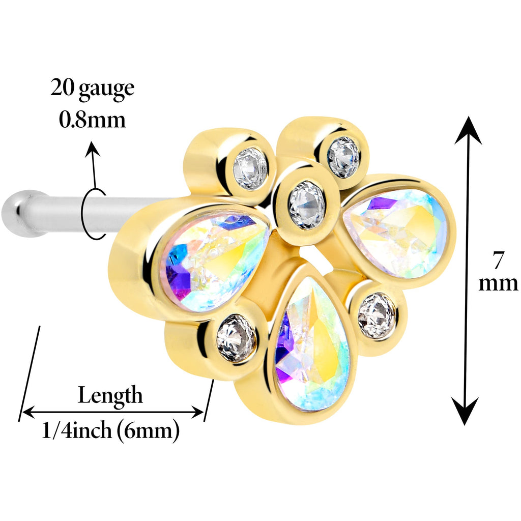 BodyCandy 20G 1/4 Aurora Gem Golden Crown Deluxe Nose Bone — detail close-up