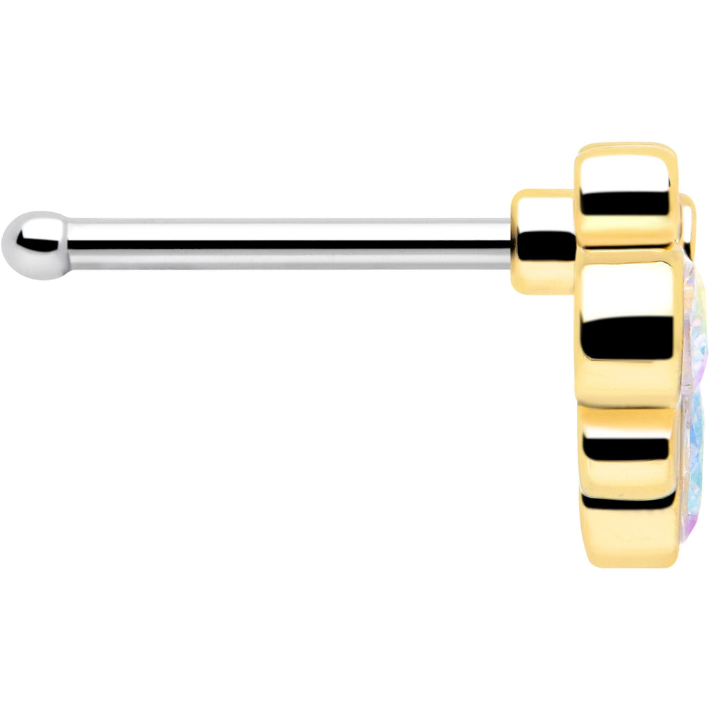 BodyCandy 20G 1/4 Aurora Gem Golden Crown Deluxe Nose Bone — side view