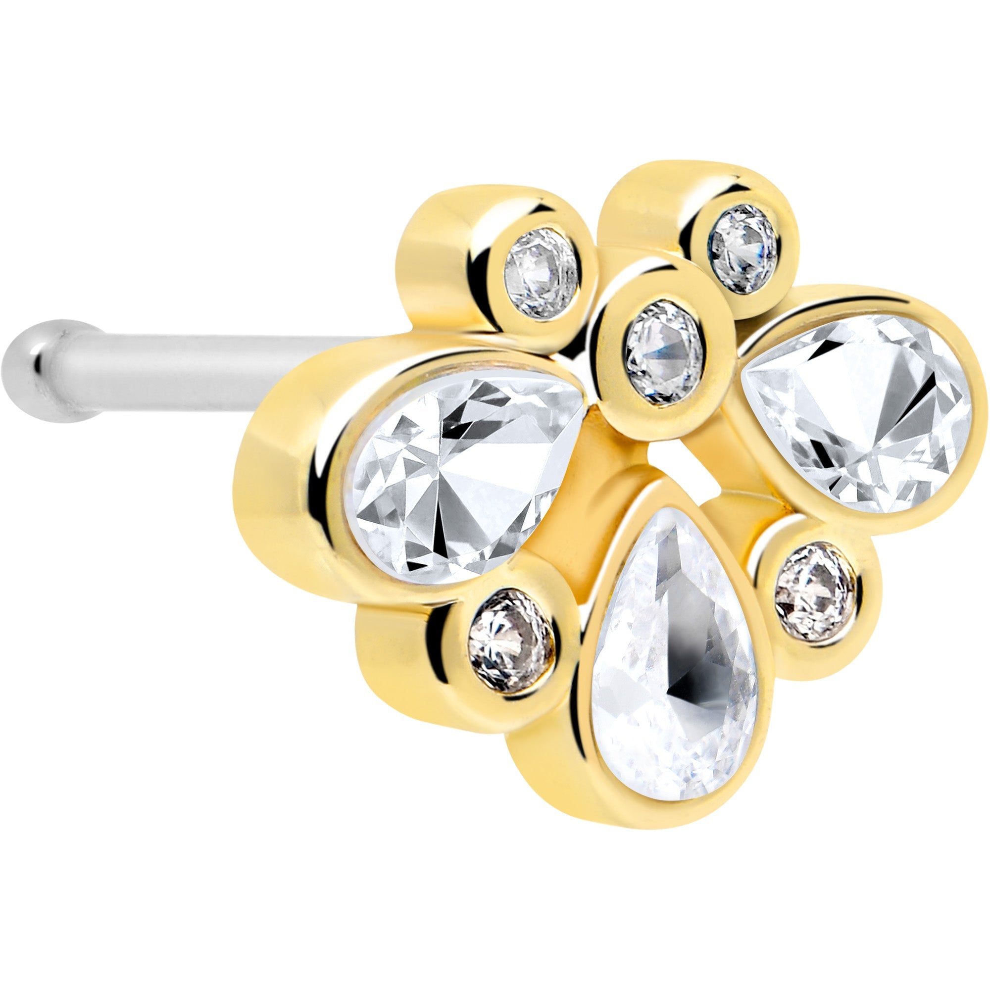 BodyCandy 20G 1/4 Clear Gem Golden Crown Deluxe Nose Bone — main product shot