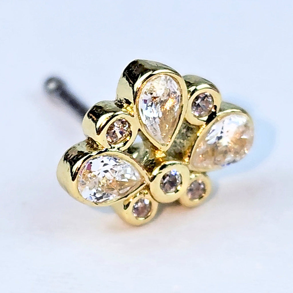 BodyCandy 20G 1/4 Clear Gem Golden Crown Deluxe Nose Bone — alternative angle