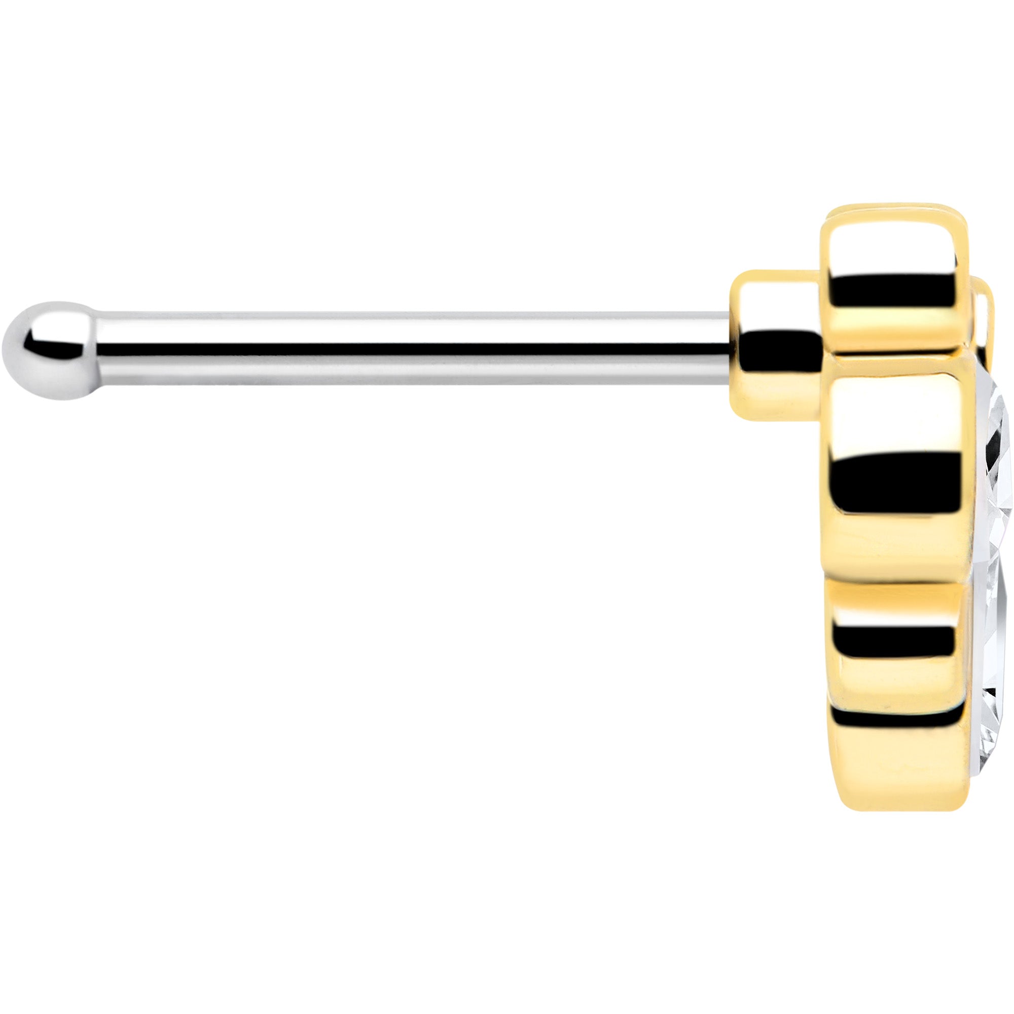 BodyCandy 20G 1/4 Clear Gem Golden Crown Deluxe Nose Bone — side view