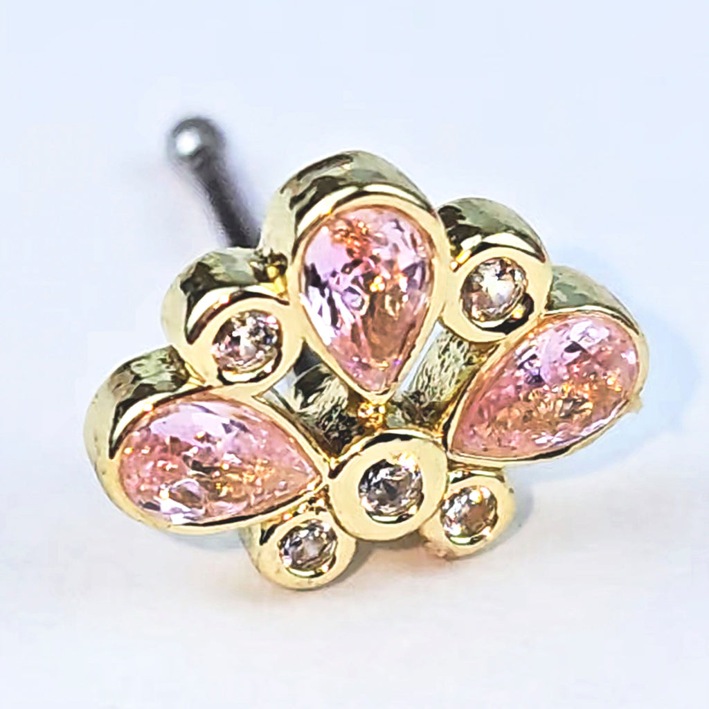 BodyCandy 20G 1/4 Pink Gem Golden Crown Deluxe Nose Bone — alternative angle