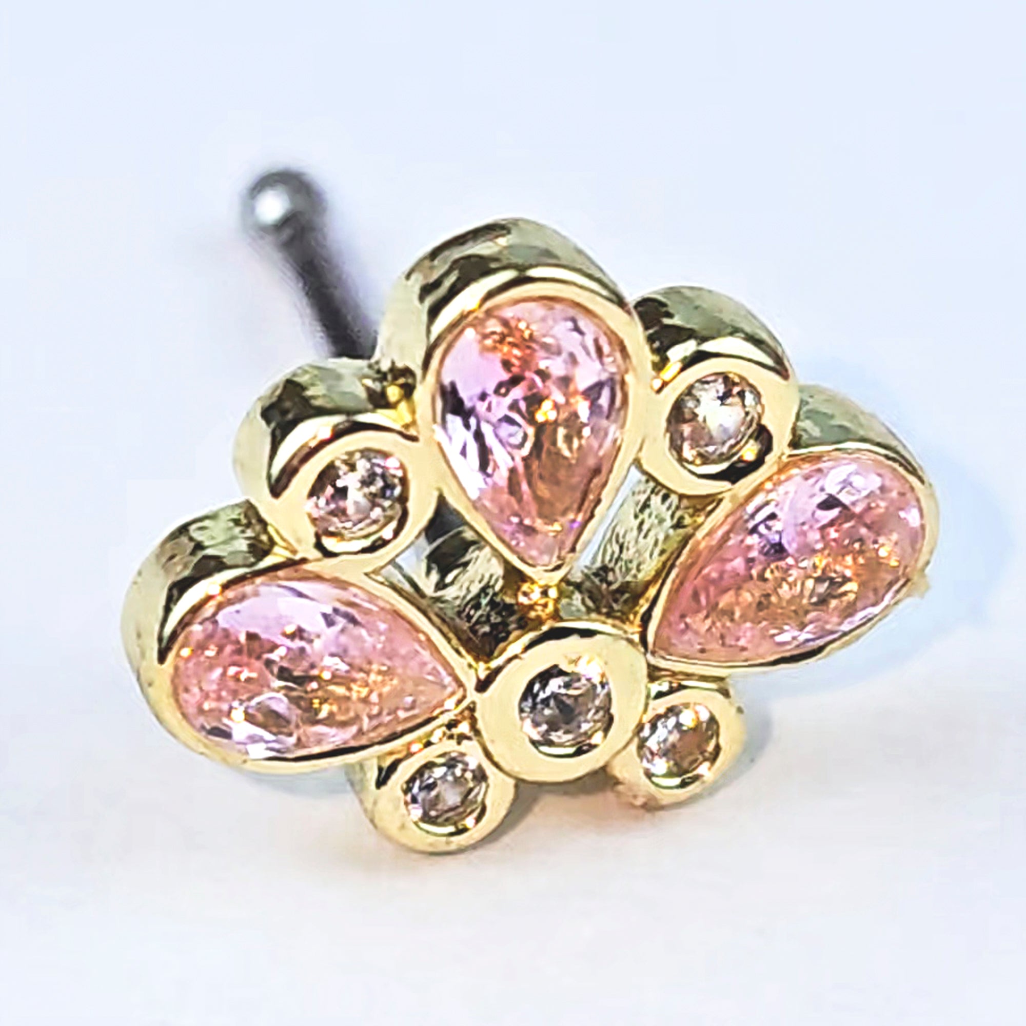 BodyCandy 20G 1/4 Pink Gem Golden Crown Deluxe Nose Bone — alternative angle